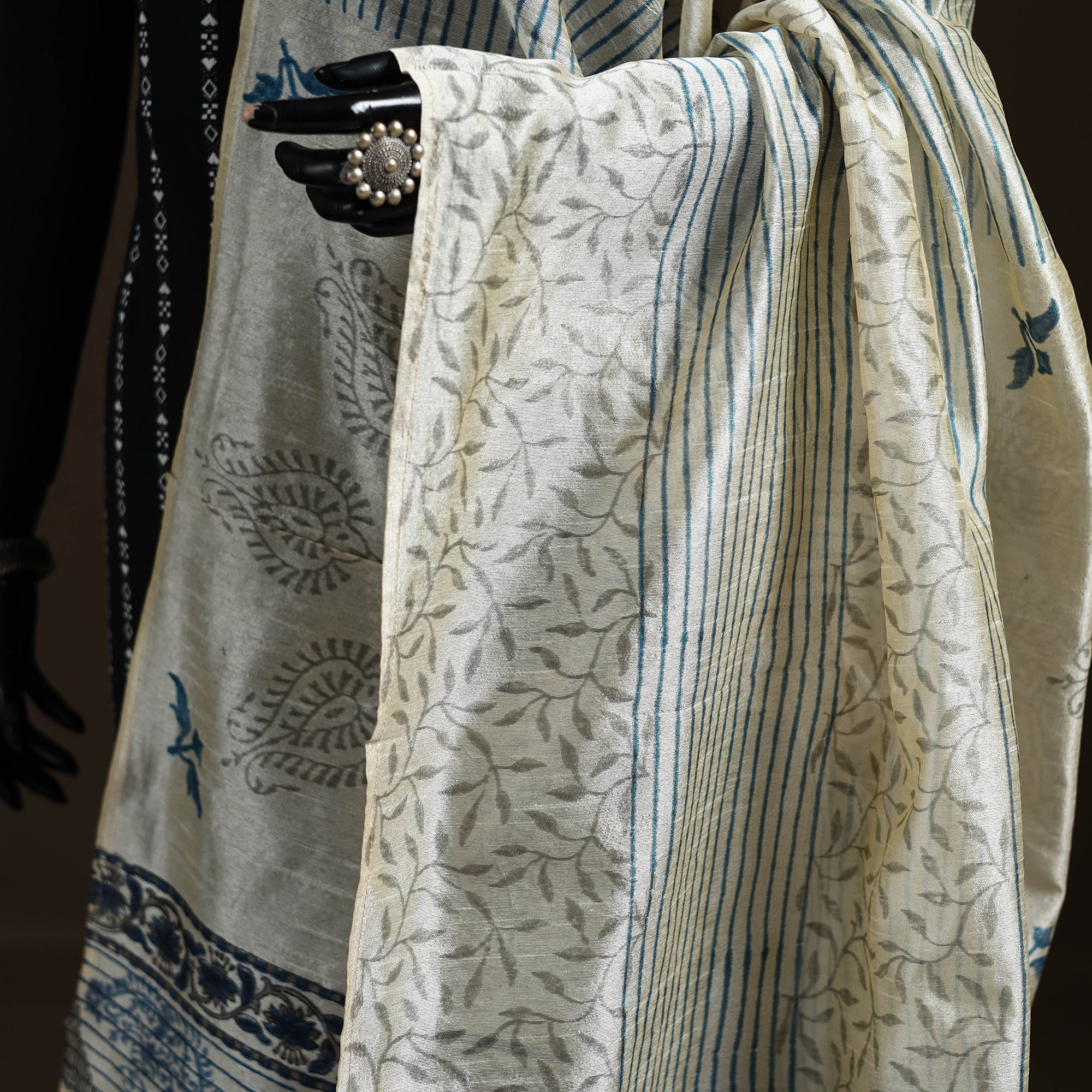 Sanganeri Hand Block Print Chanderi Silk Dupatta 48 - Image 3