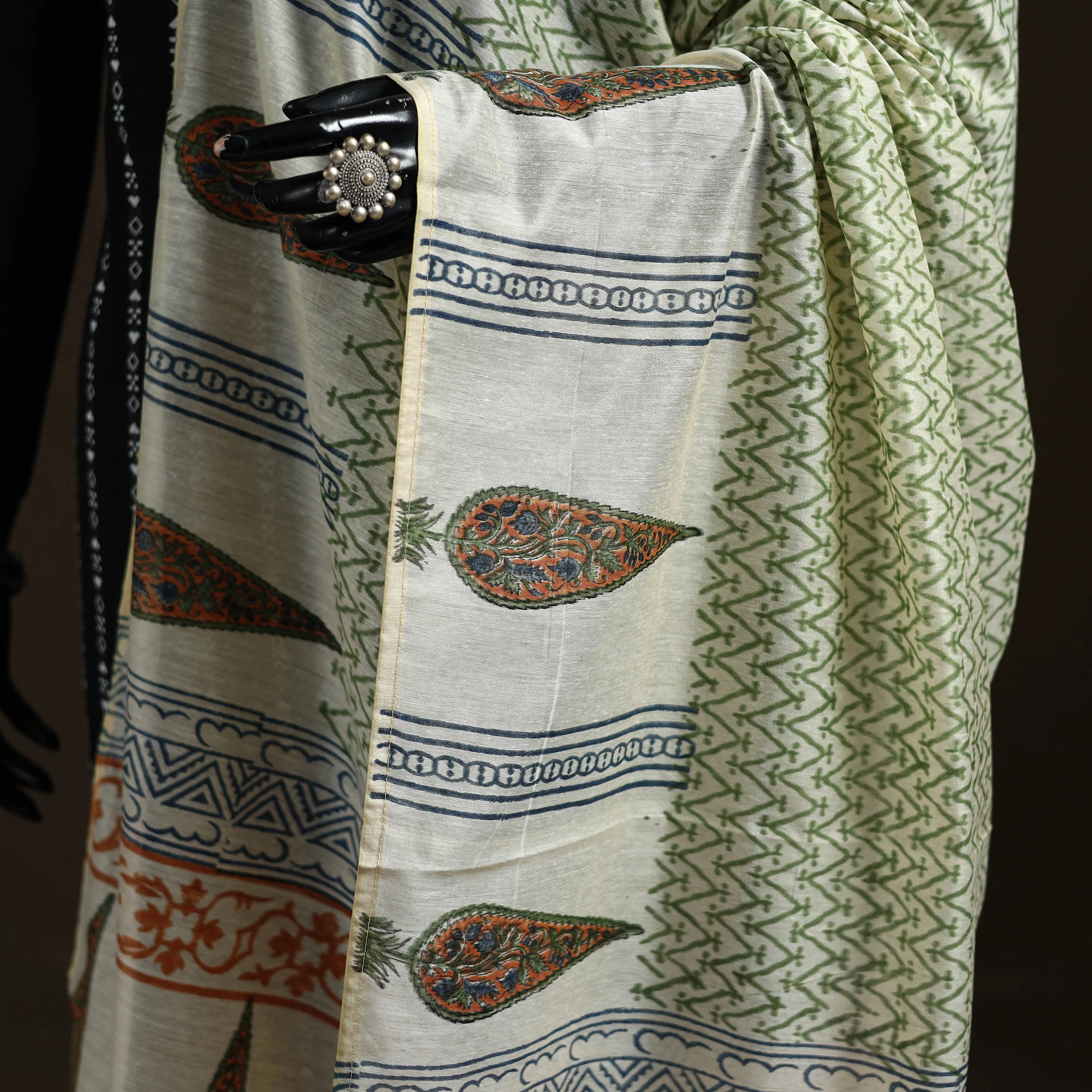 Sanganeri Hand Block Print Chanderi Silk Dupatta 51 - Image 3
