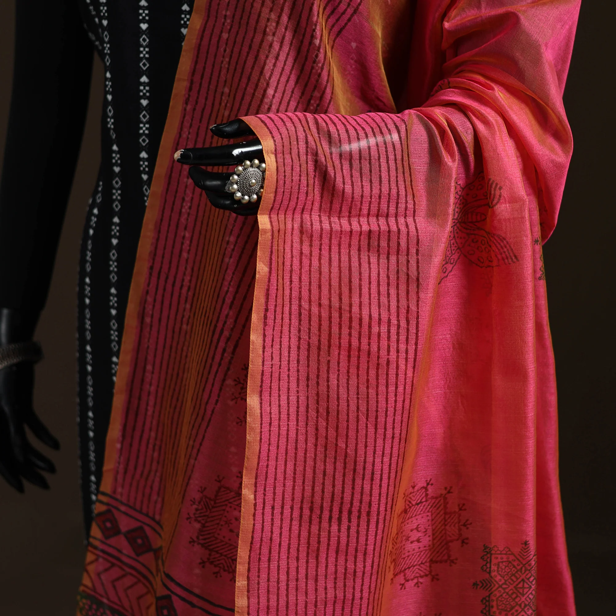 Sanganeri Hand Block Print Chanderi Silk Dupatta 55 - Image 3