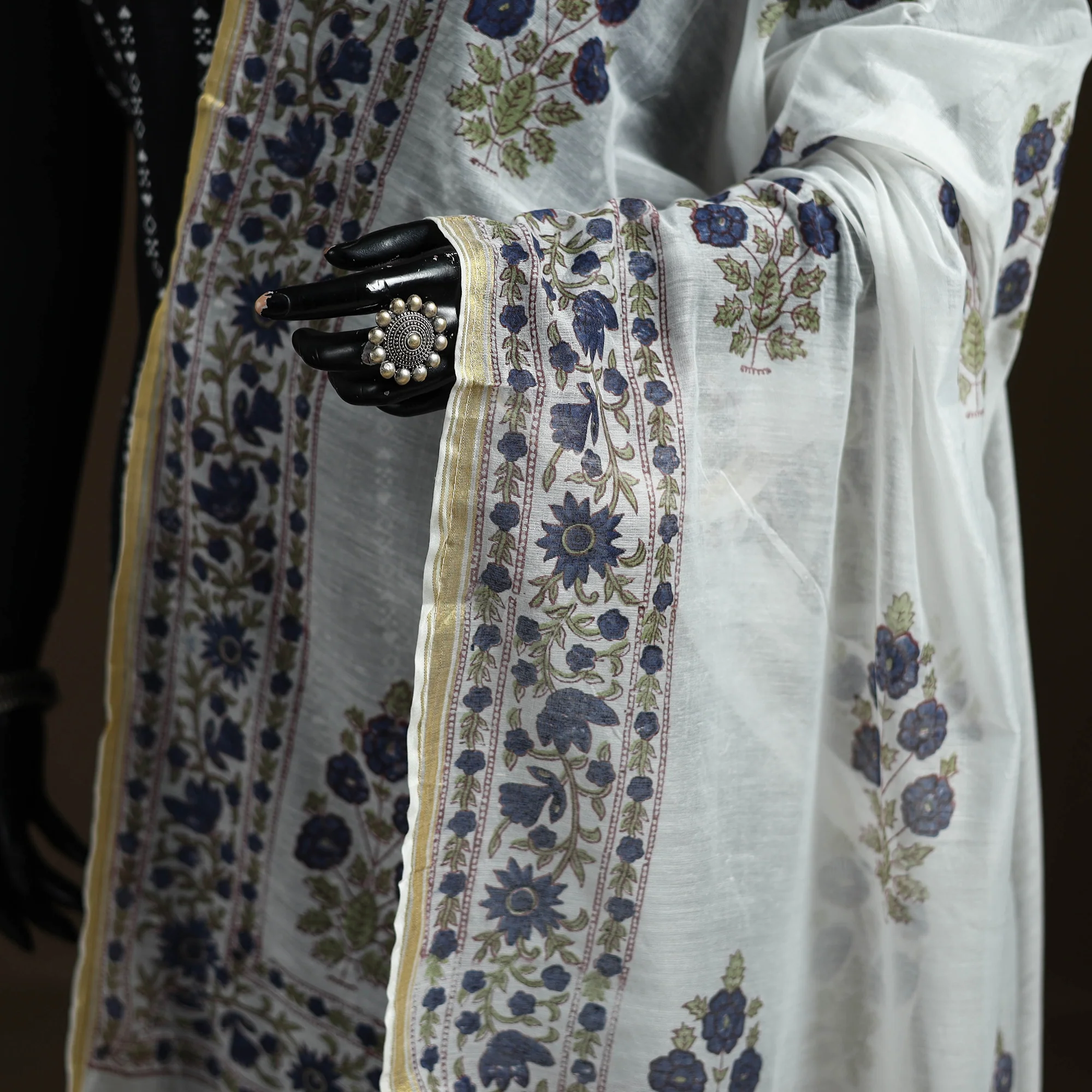 Sanganeri Hand Block Print Chanderi Silk Dupatta 56 - Image 4