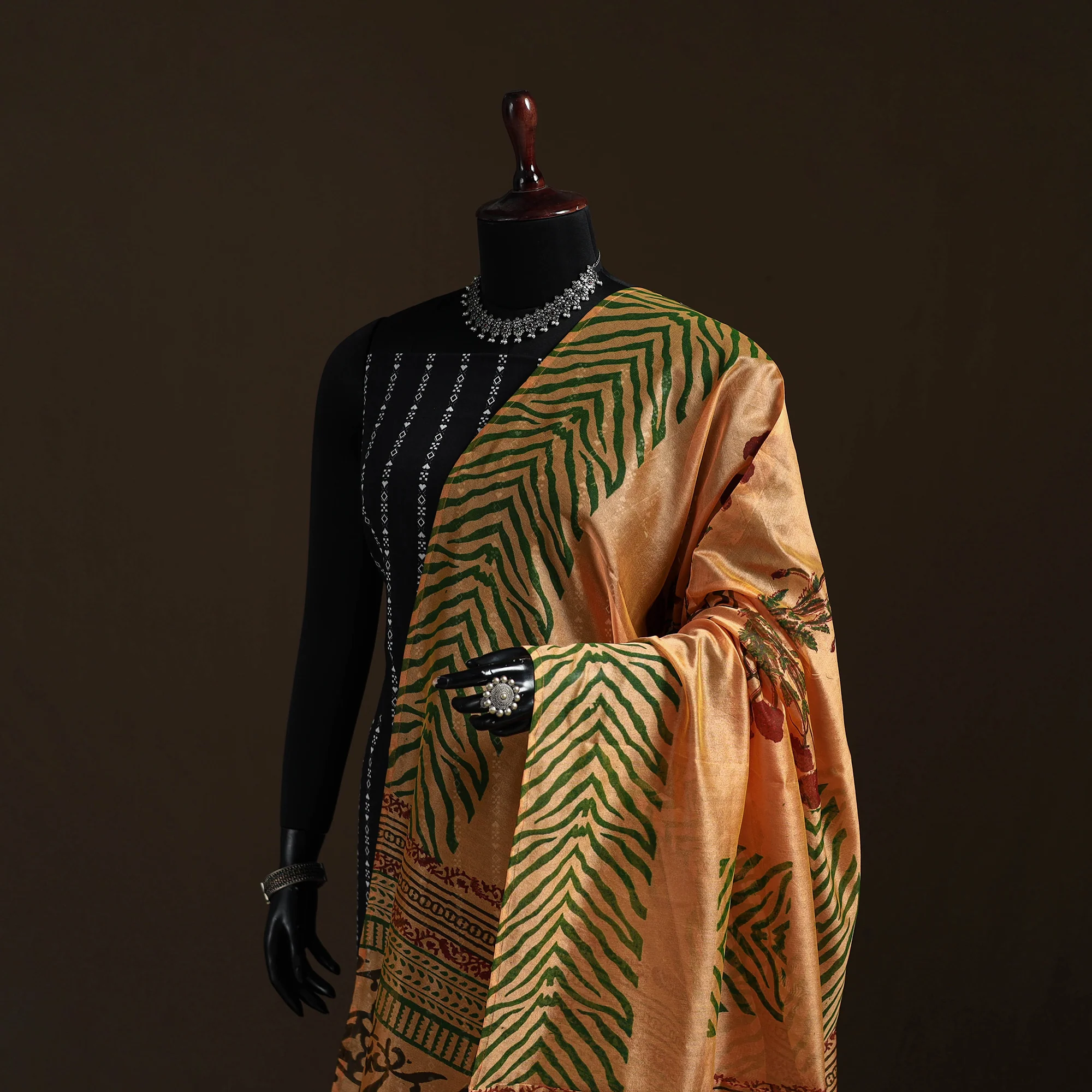 Sanganeri Hand Block Print Chanderi Silk Dupatta 58 - Image 2