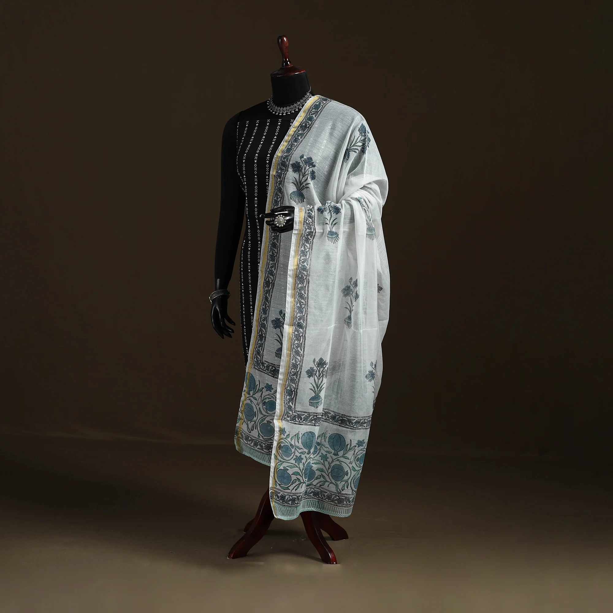 Sanganeri Hand Block Print Chanderi Silk Dupatta 60