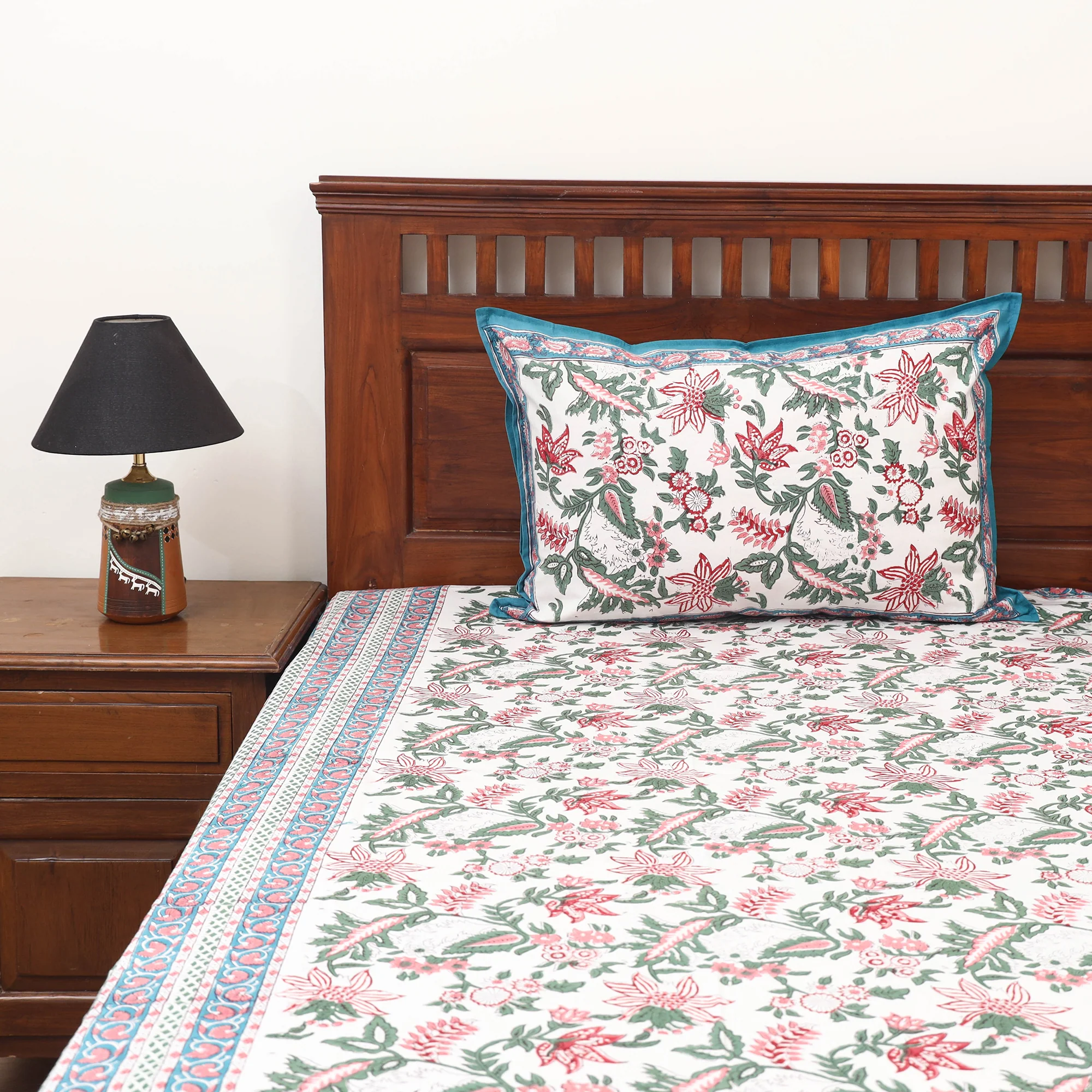 Sanganeri Hand Block Print Cotton Double Bedsheet Set (108 x 90 in) 02 - Image 2