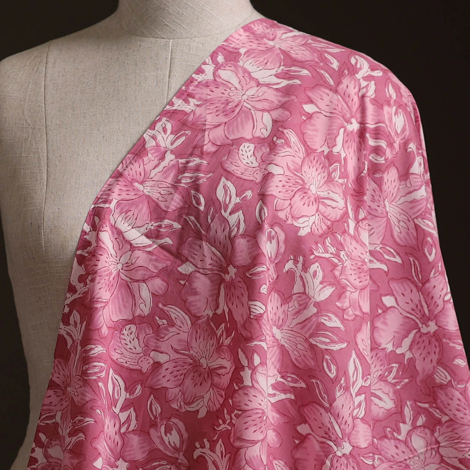 Pink - Sanganeri Hand Block Print Cotton Fabric 02 - Image 2