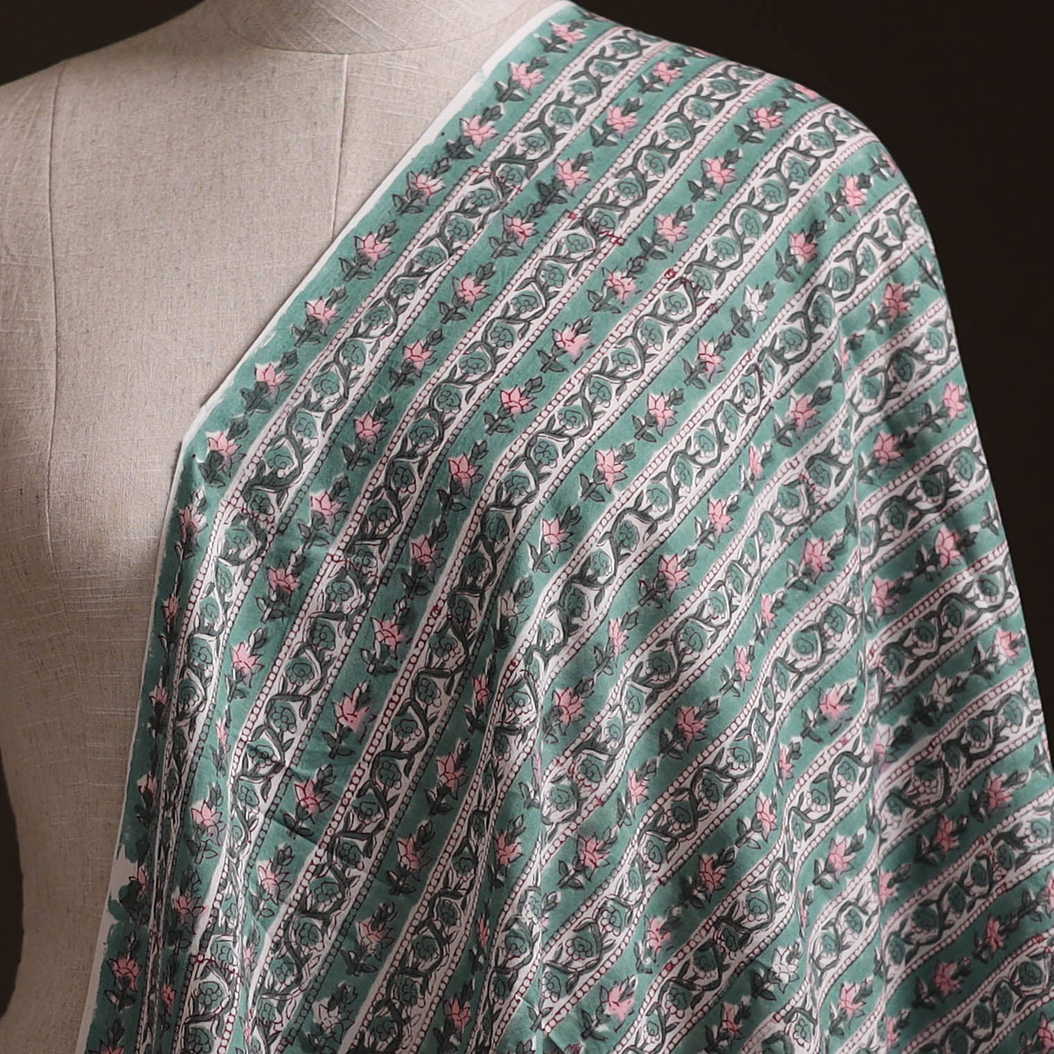 Green - Sanganeri Hand Block Print Cotton Fabric 05 - Image 2