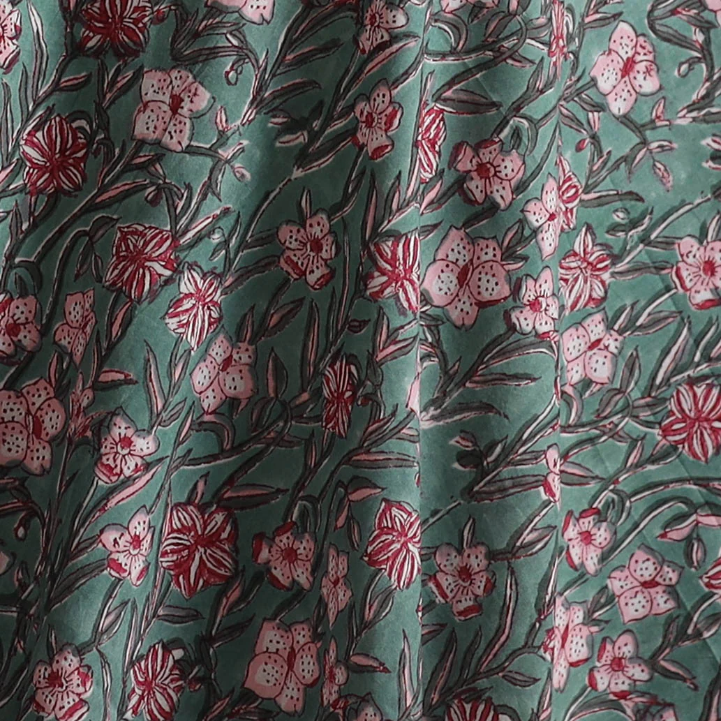 Green - Sanganeri Hand Block Print Cotton Fabric 07 - Image 3