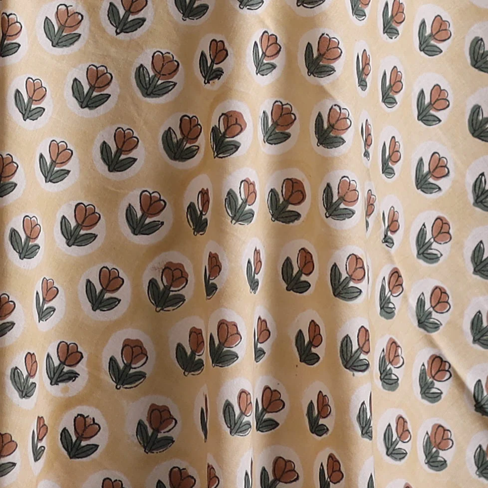 Beige - Sanganeri Hand Block Print Cotton Fabric 10 - Image 3