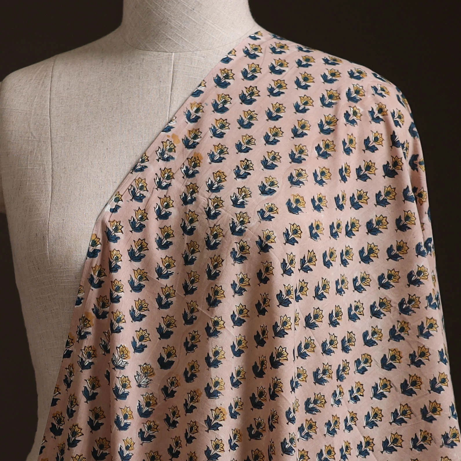 Peach - Sanganeri Hand Block Print Cotton Fabric 11 - Image 2