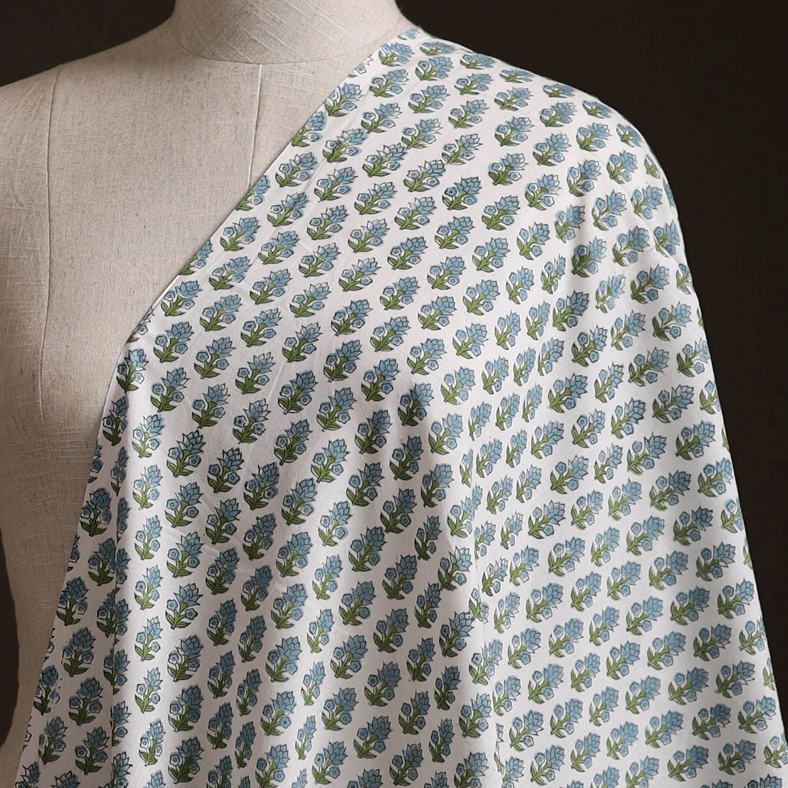 White - Sanganeri Hand Block Print Cotton Fabric 13 - Image 2