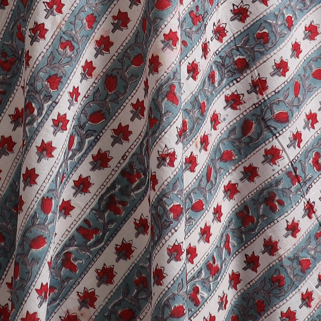 Red - Sanganeri Hand Block Print Cotton Fabric 14 - Image 3
