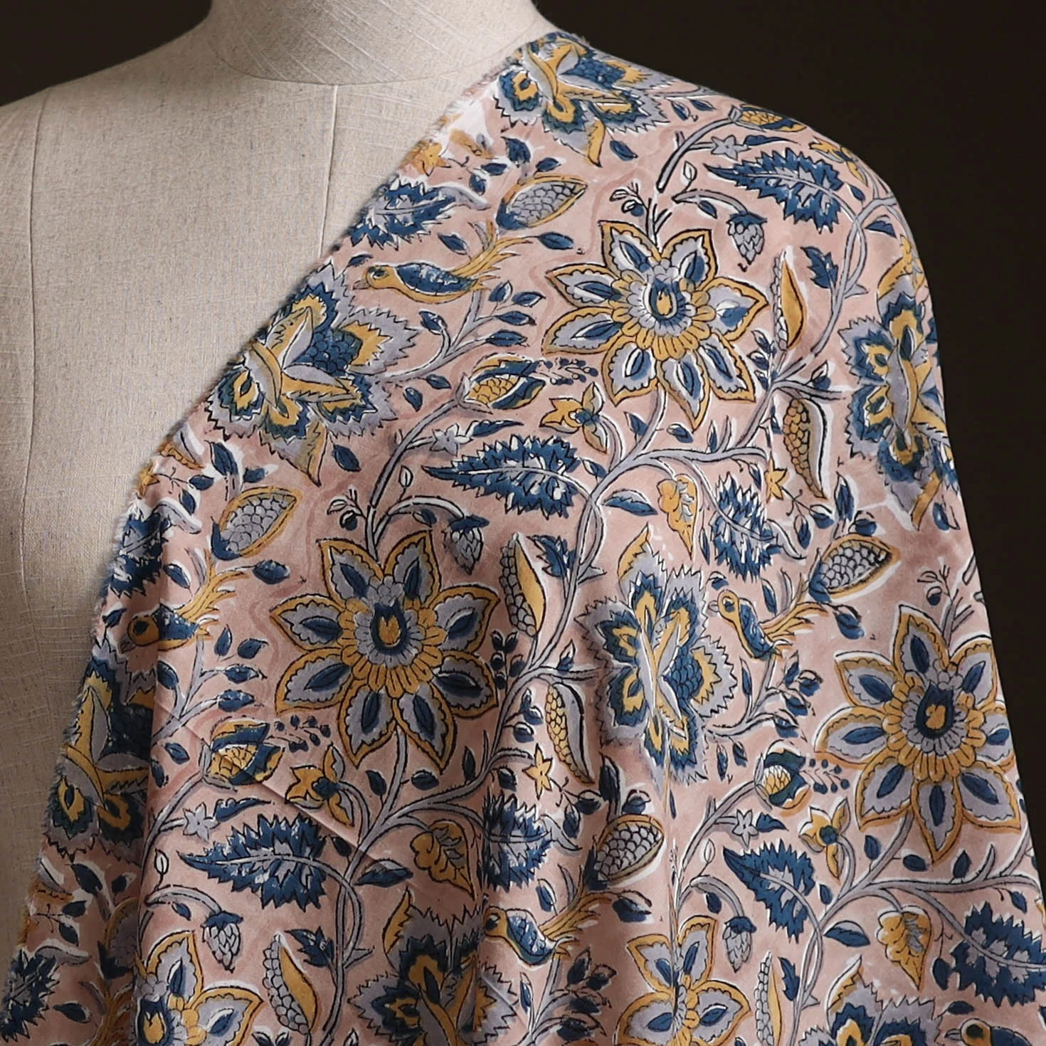 Peach - Sanganeri Hand Block Print Cotton Fabric 15 - Image 2