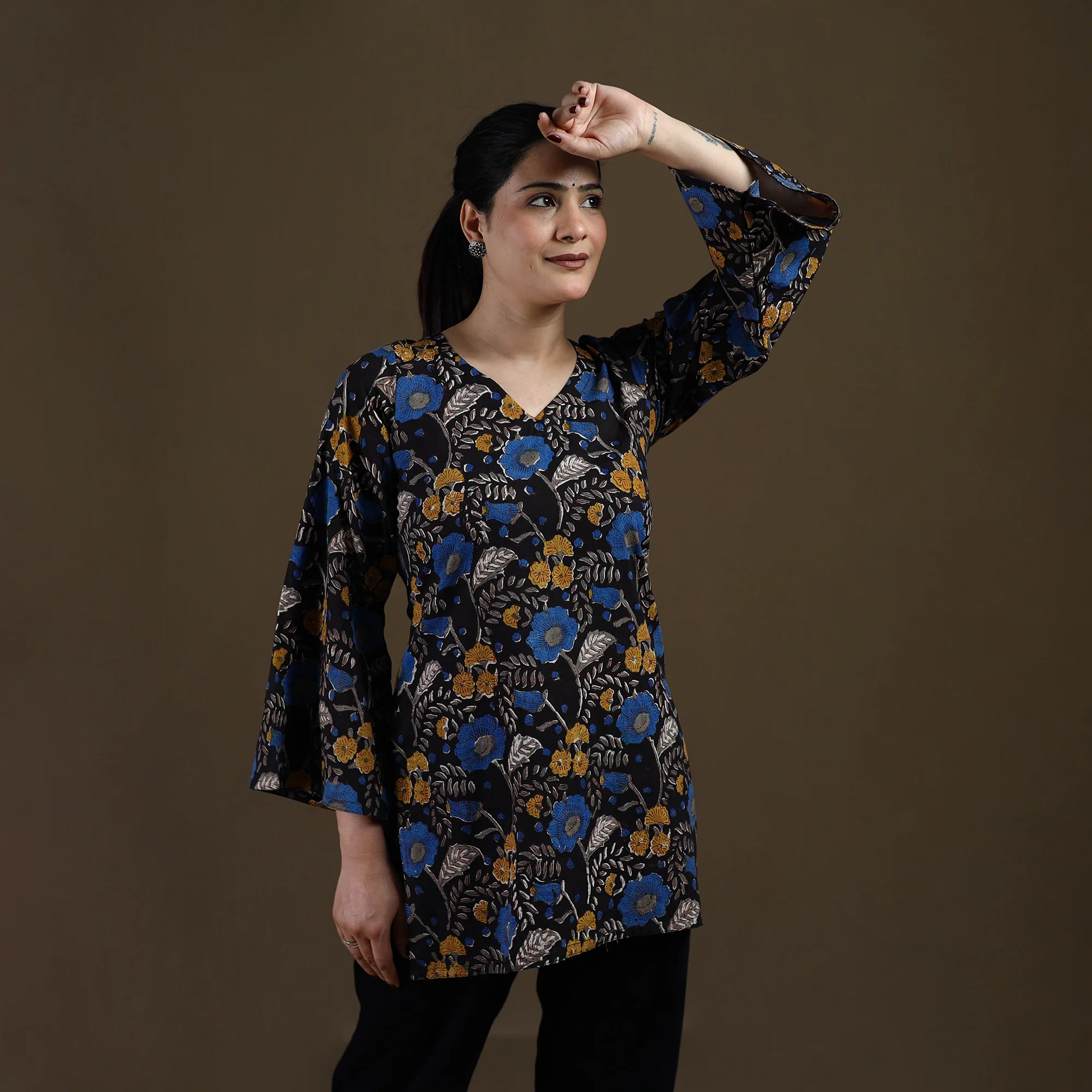 Black - Sanganeri Hand Block Print Cotton Short Kurta for women 01 - Image 3