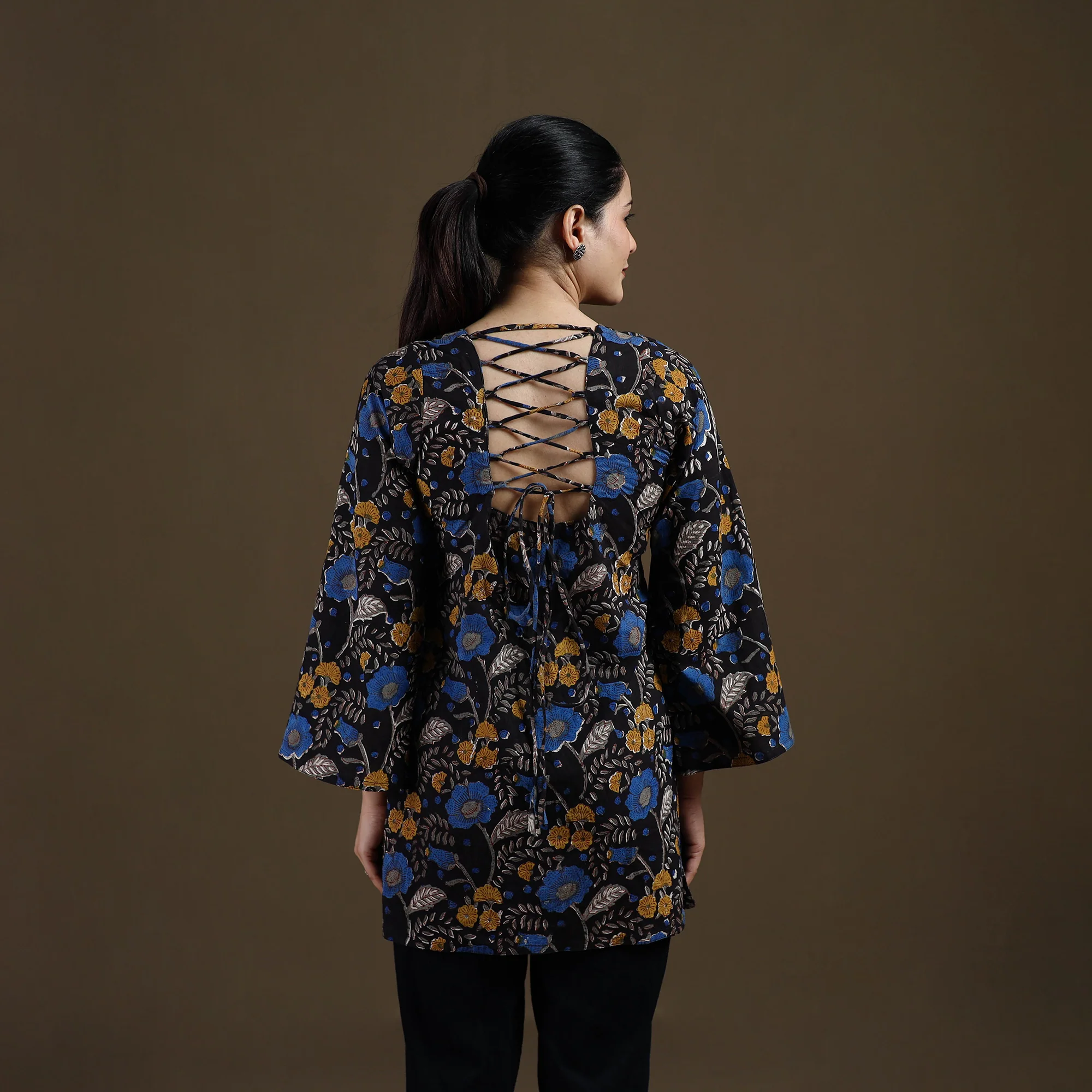 Black - Sanganeri Hand Block Print Cotton Short Kurta for women 01 - Image 5