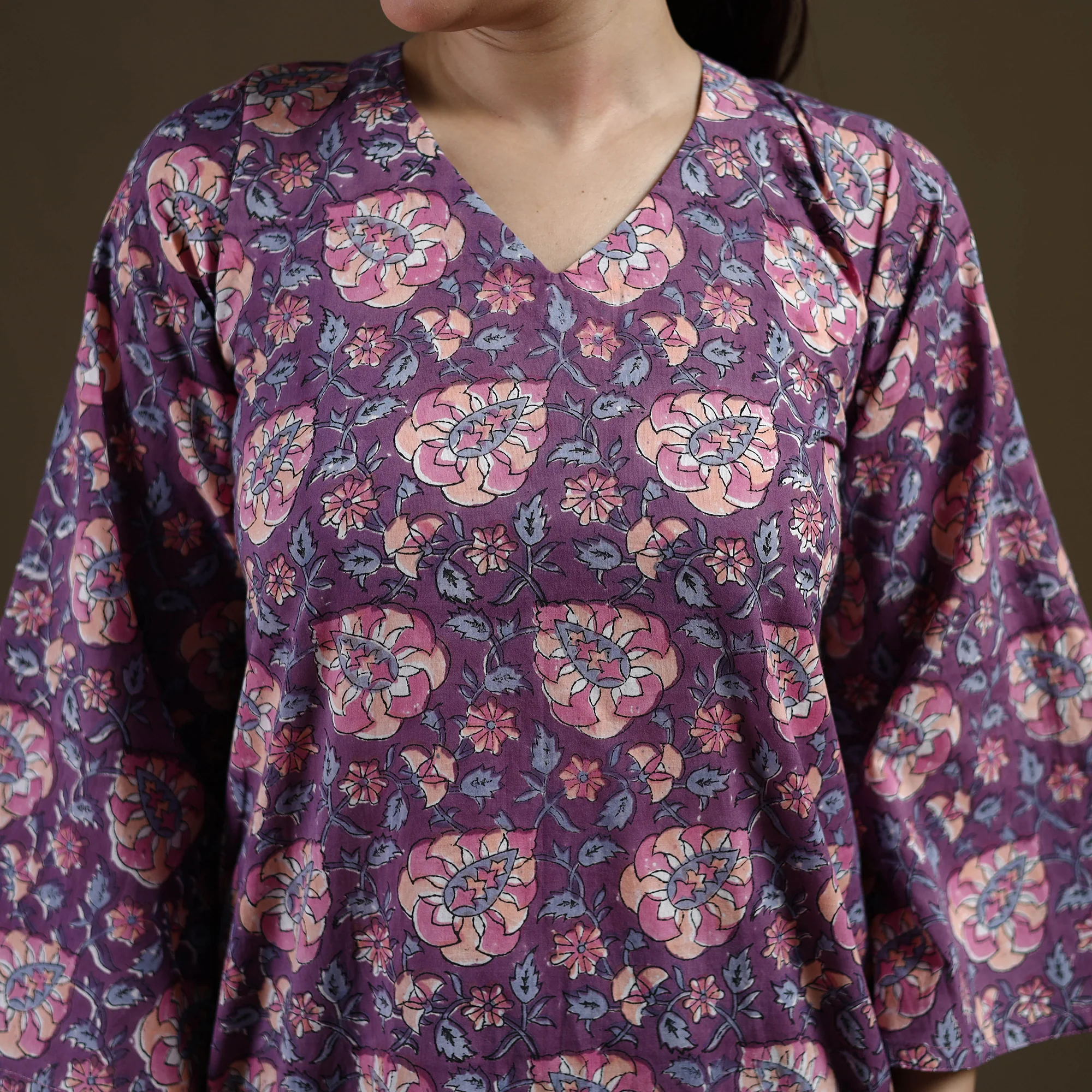Purple - Sanganeri Hand Block Print Cotton Short Kurta for women 02 - Image 4