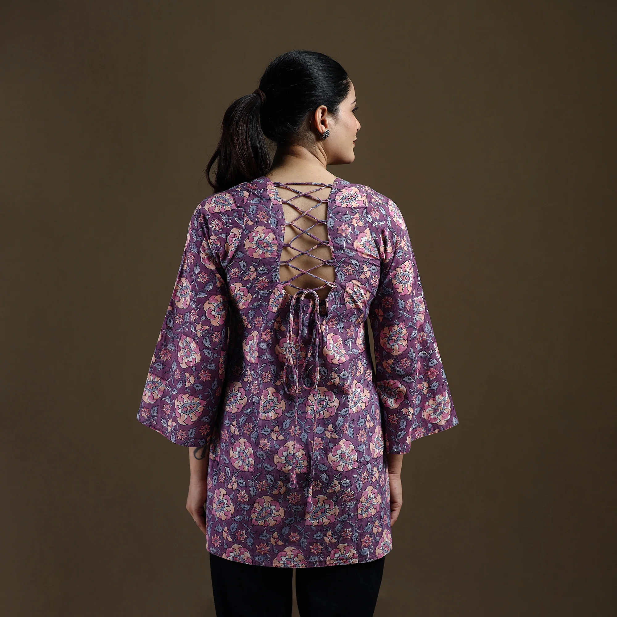Purple - Sanganeri Hand Block Print Cotton Short Kurta for women 02 - Image 5