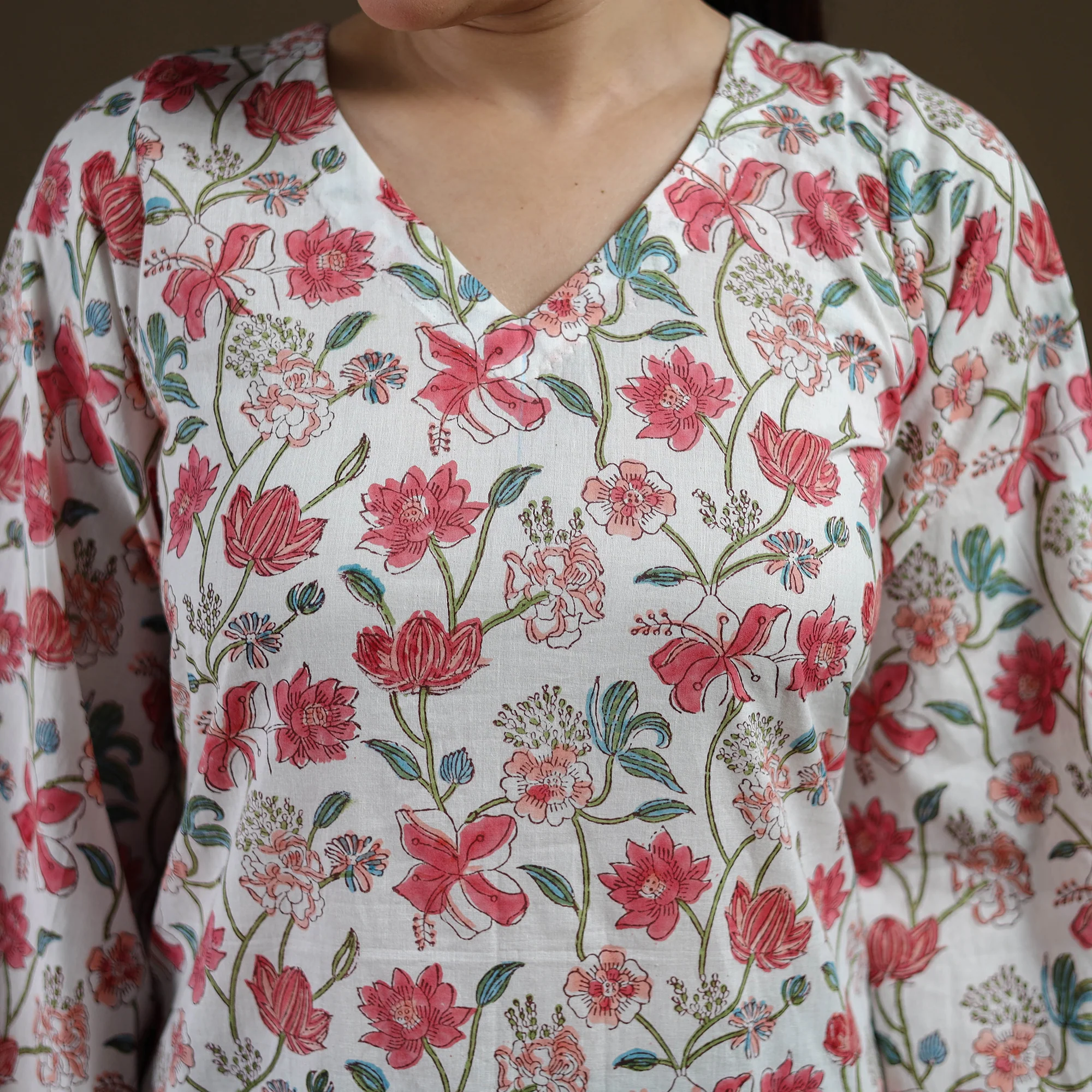 White - Sanganeri Hand Block Print Cotton Short Kurta for women 05 - Image 4