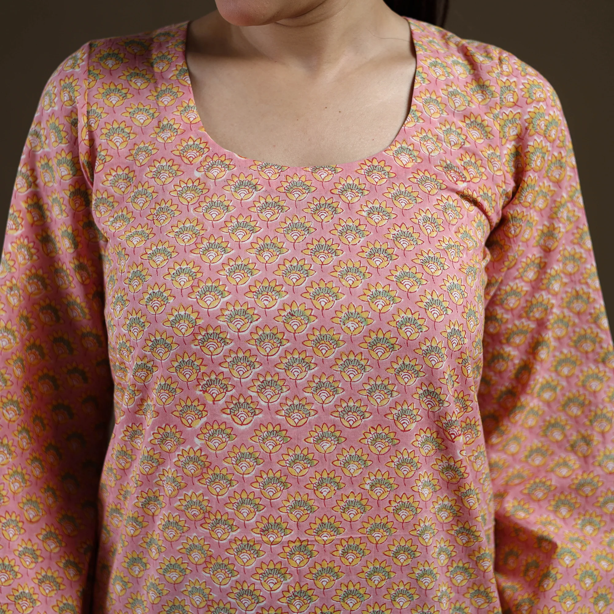 Pink - Sanganeri Hand Block Print Cotton Short Kurta for women 07 - Image 4