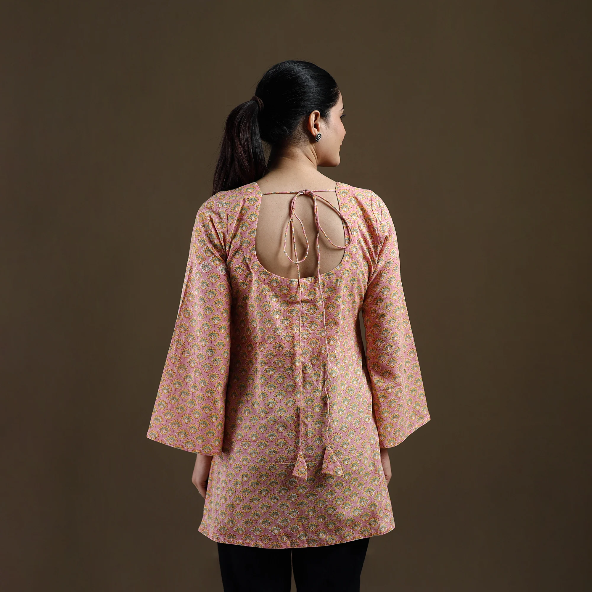Pink - Sanganeri Hand Block Print Cotton Short Kurta for women 07 - Image 5
