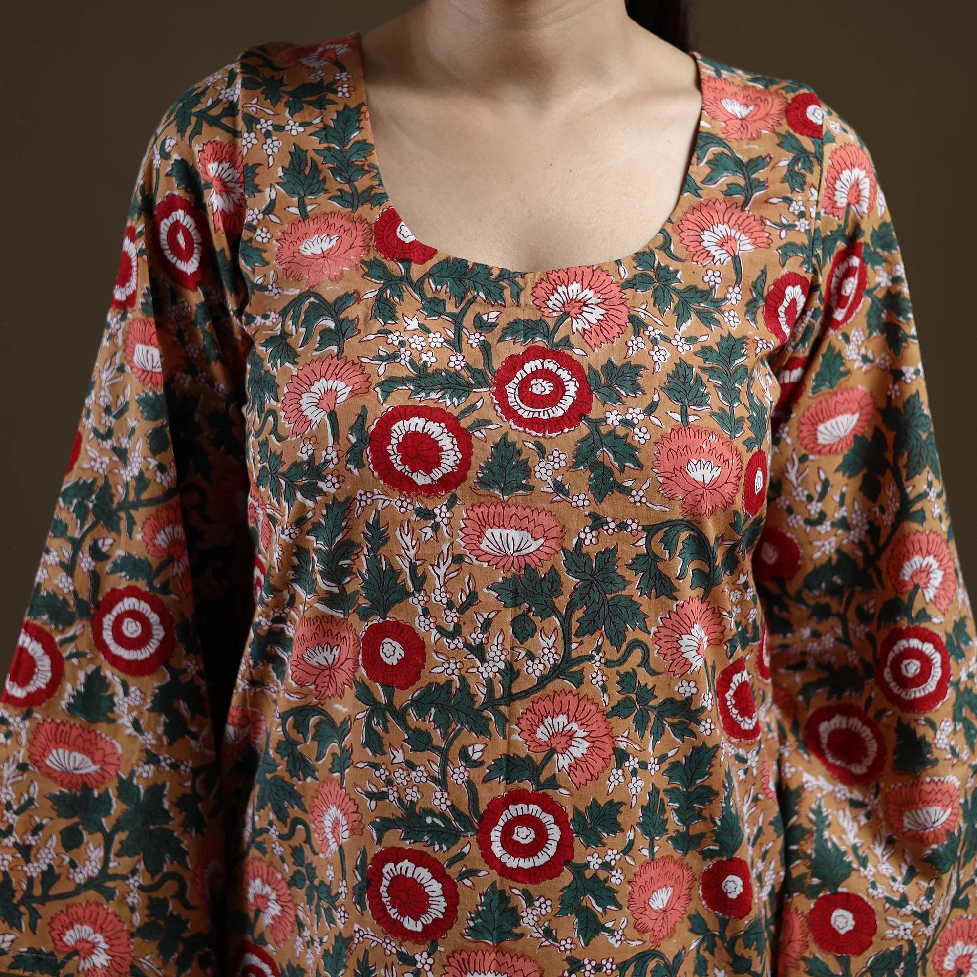 Brown - Sanganeri Hand Block Print Cotton Short Kurta for women 08 - Image 4