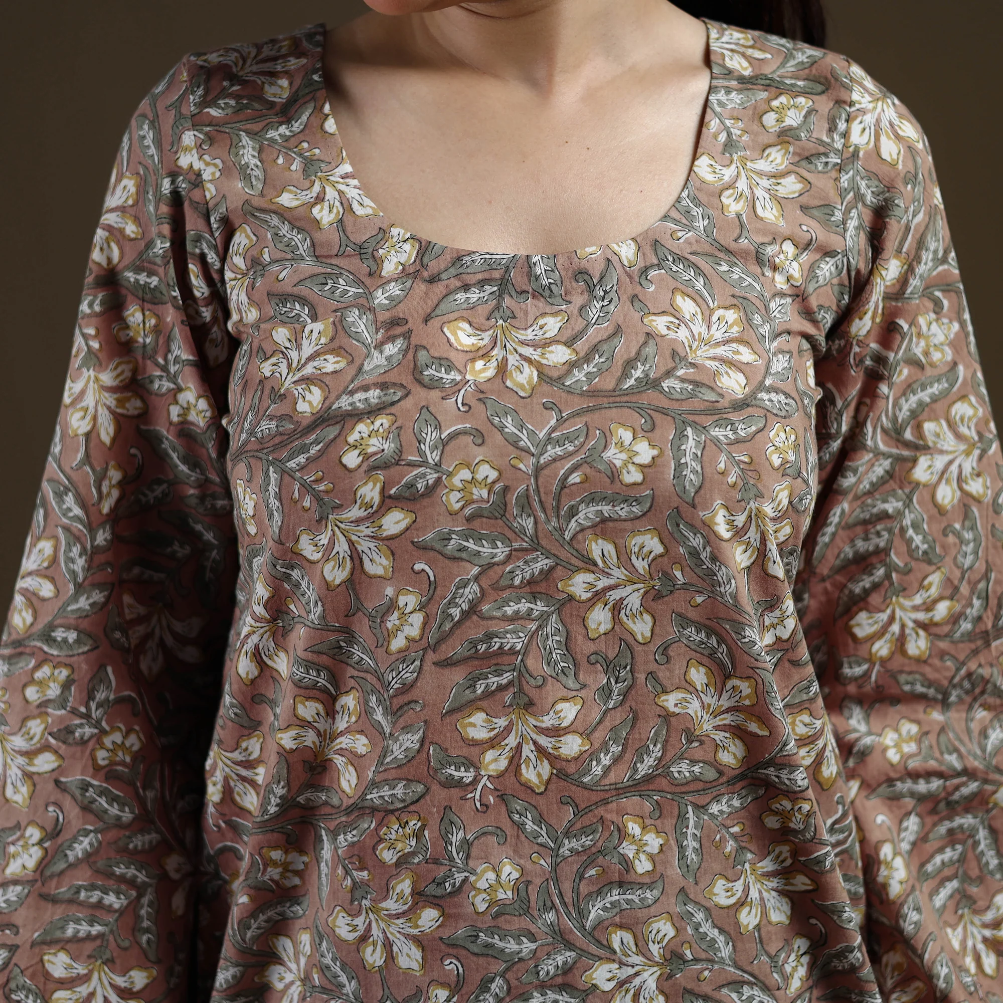 Brown - Sanganeri Hand Block Print Cotton Short Kurta for women 10 - Image 4