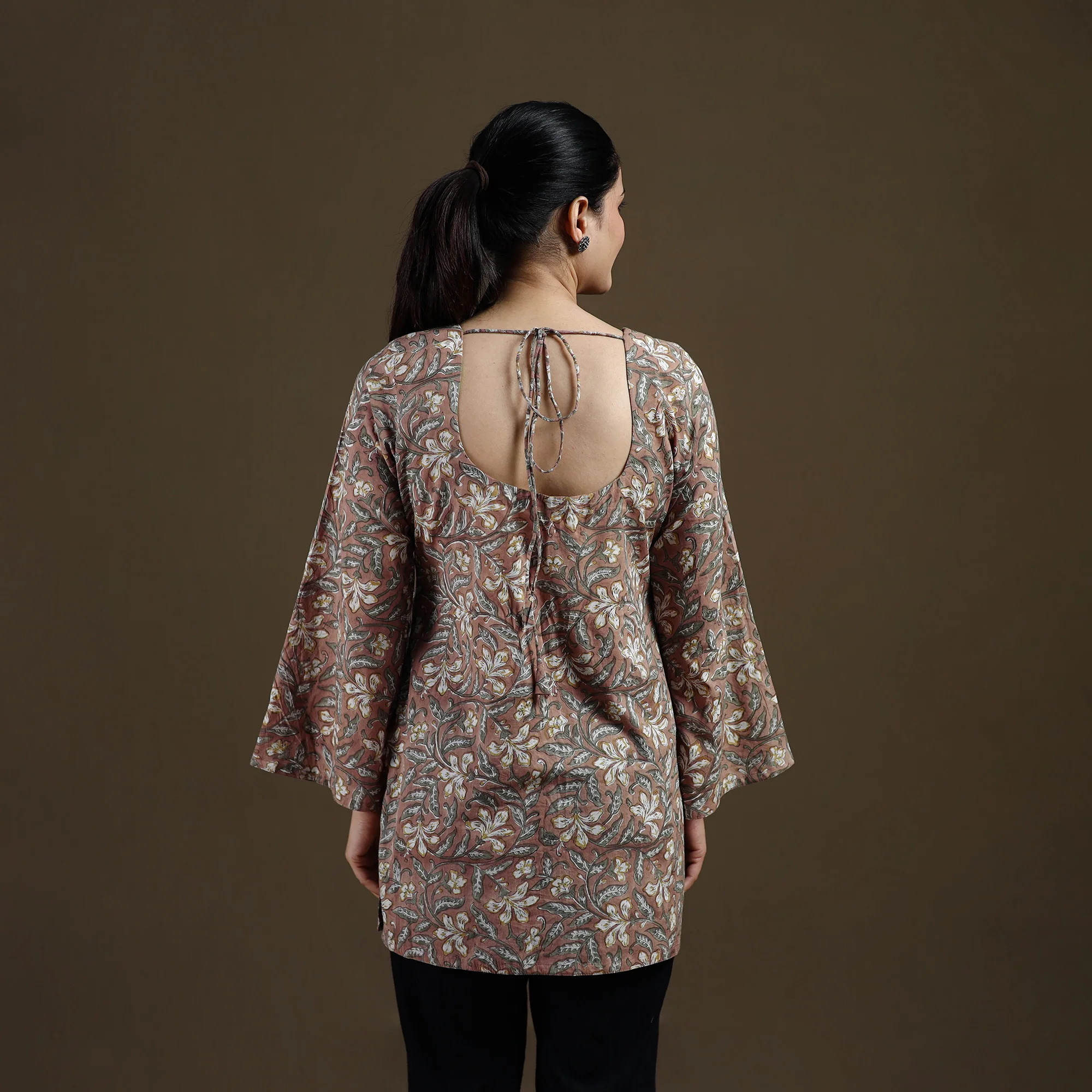 Brown - Sanganeri Hand Block Print Cotton Short Kurta for women 10 - Image 5