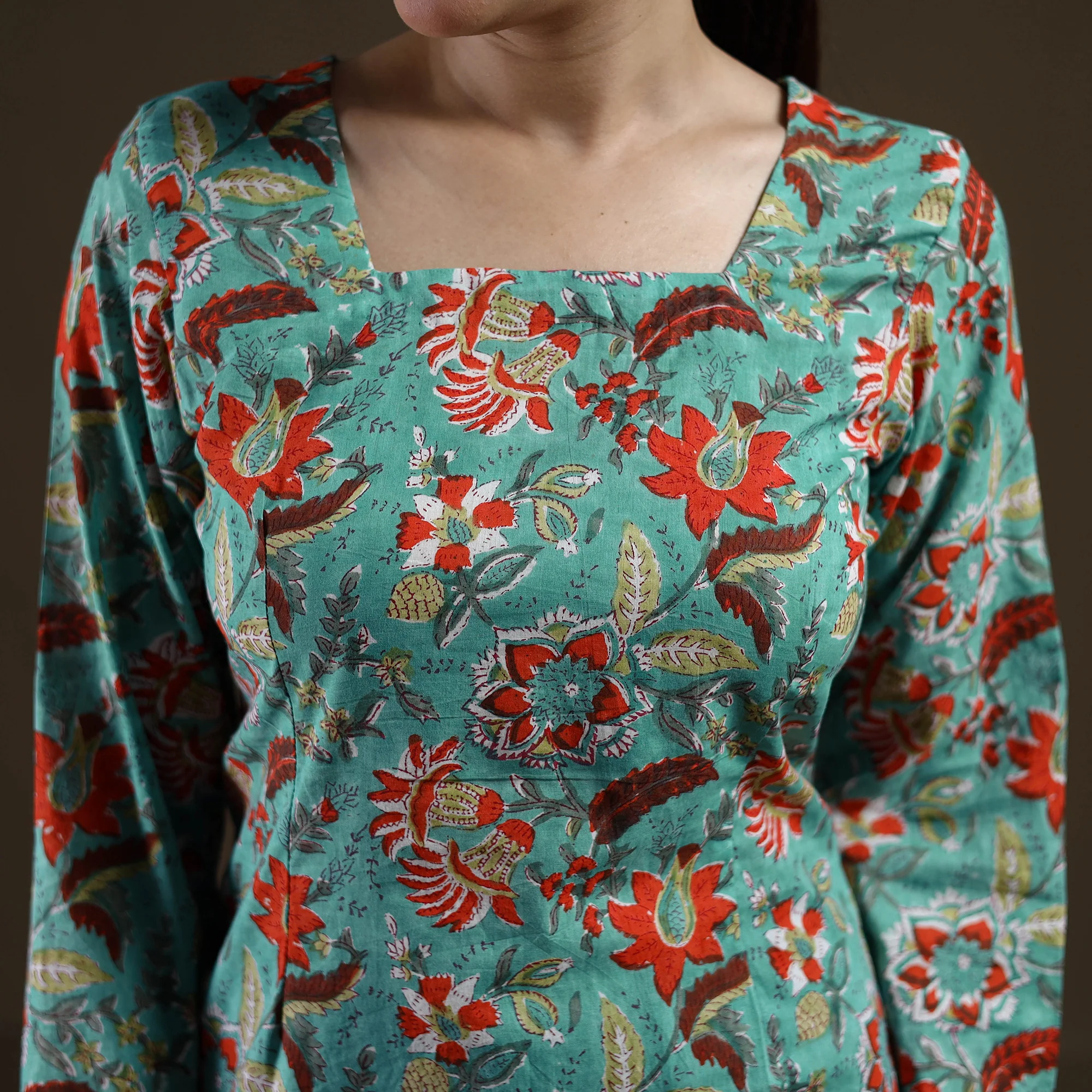 Green - Sanganeri Hand Block Print Cotton Short Kurta for women 11 - Image 4