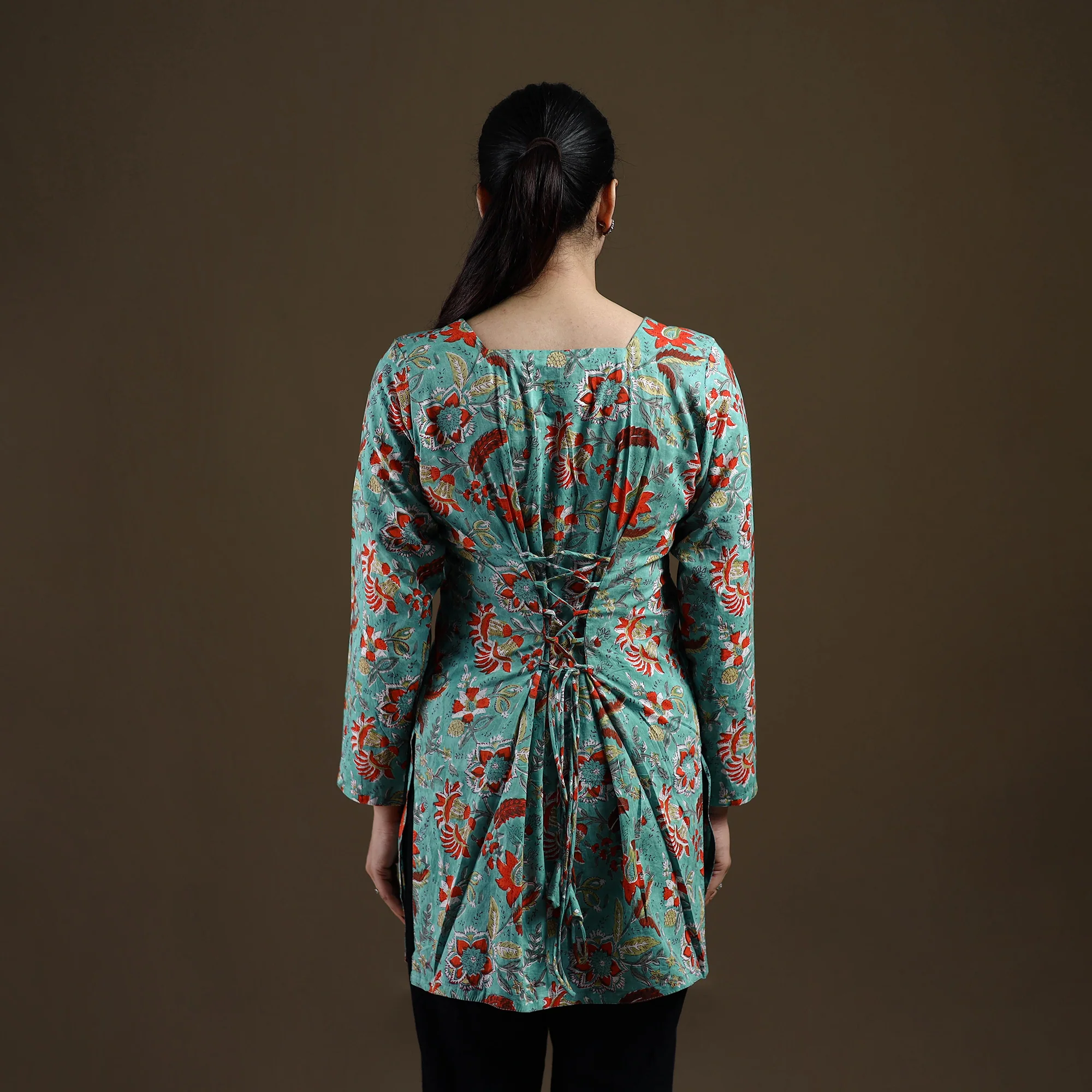 Green - Sanganeri Hand Block Print Cotton Short Kurta for women 11 - Image 5