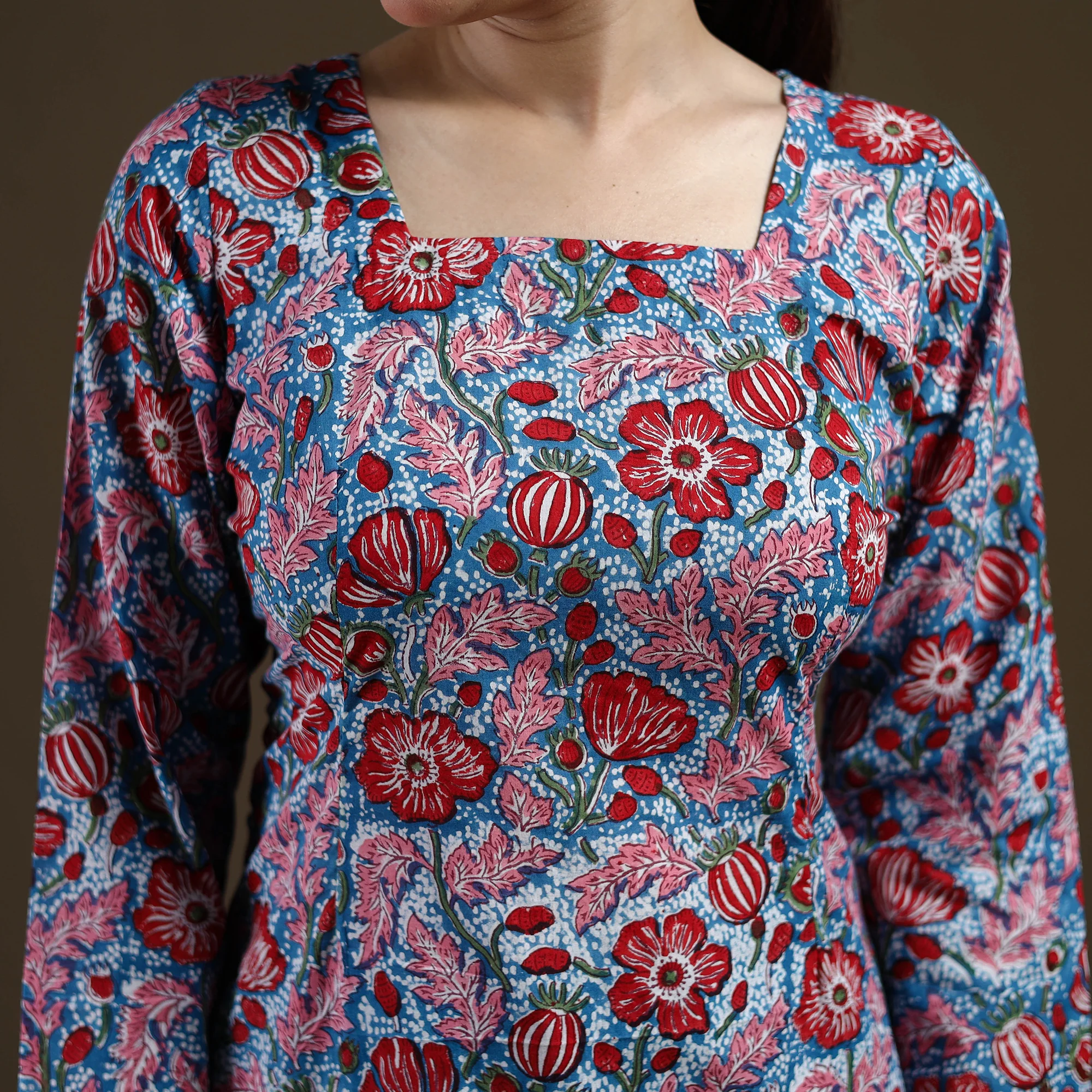 Blue - Sanganeri Hand Block Print Cotton Short Kurta for women 12 - Image 4