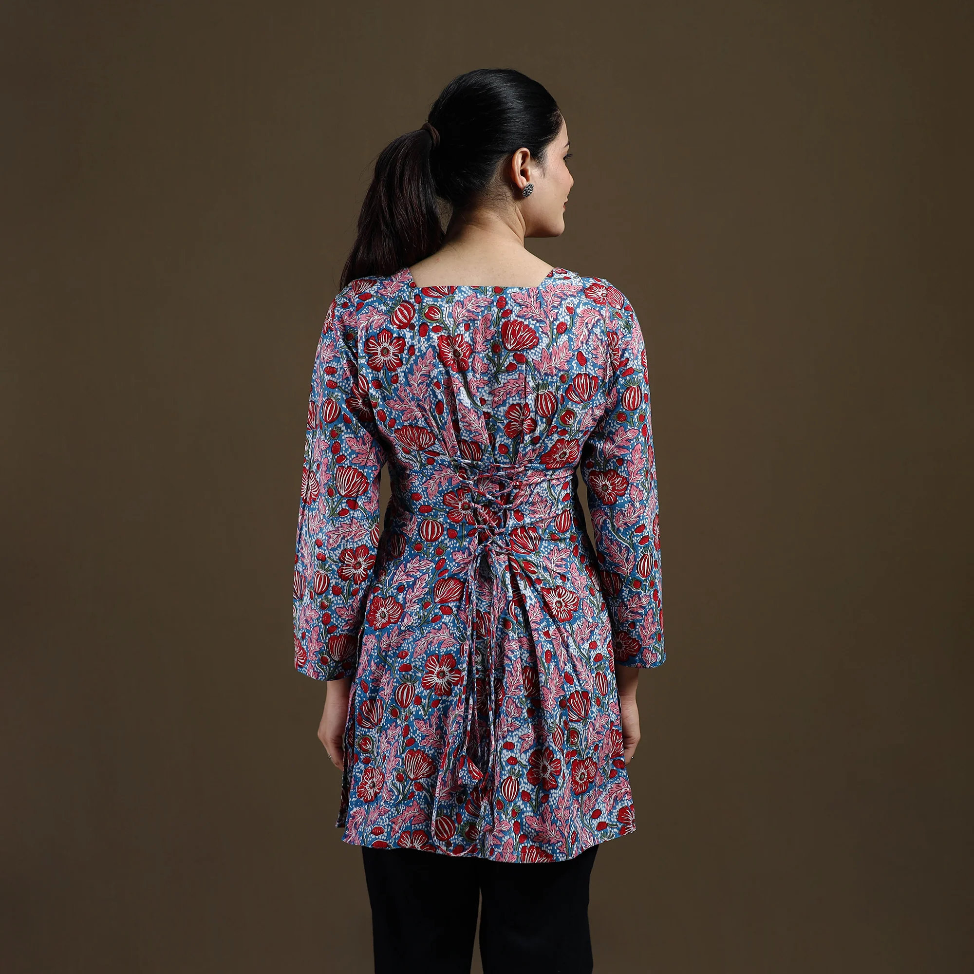 Blue - Sanganeri Hand Block Print Cotton Short Kurta for women 12 - Image 5