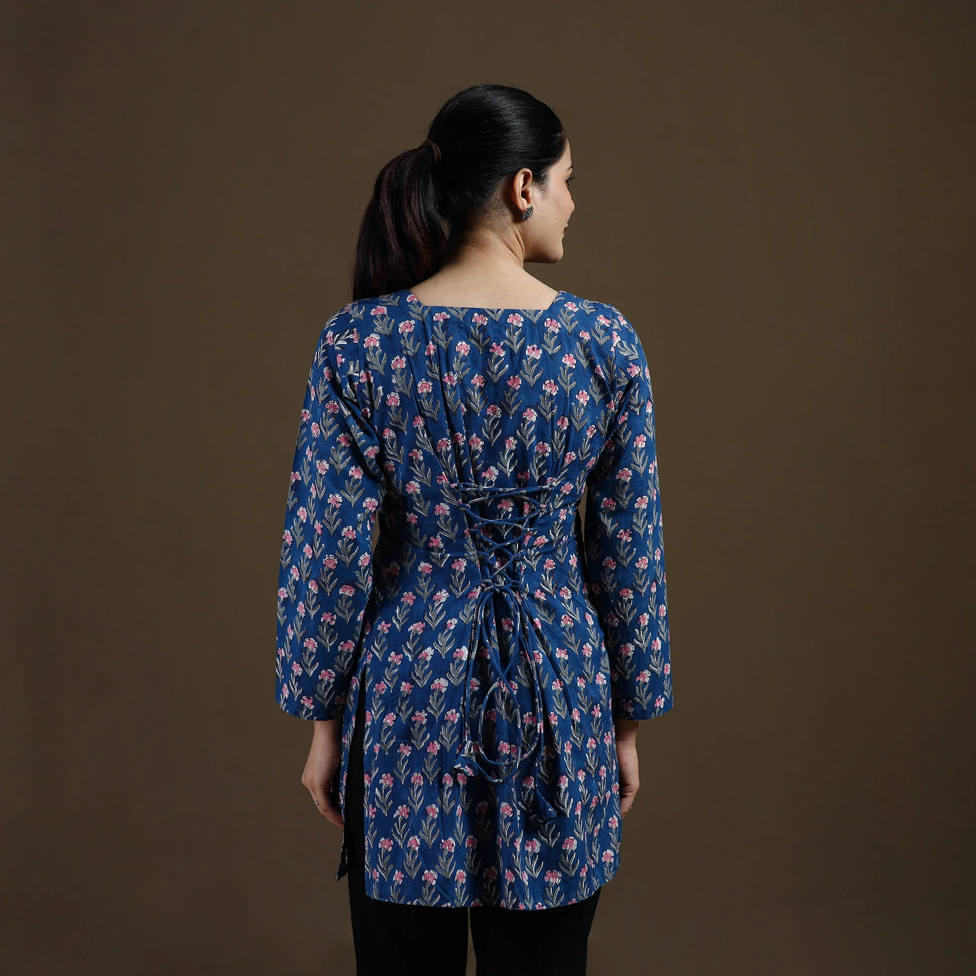 Blue - Sanganeri Hand Block Print Cotton Short Kurta for women 15 - Image 5