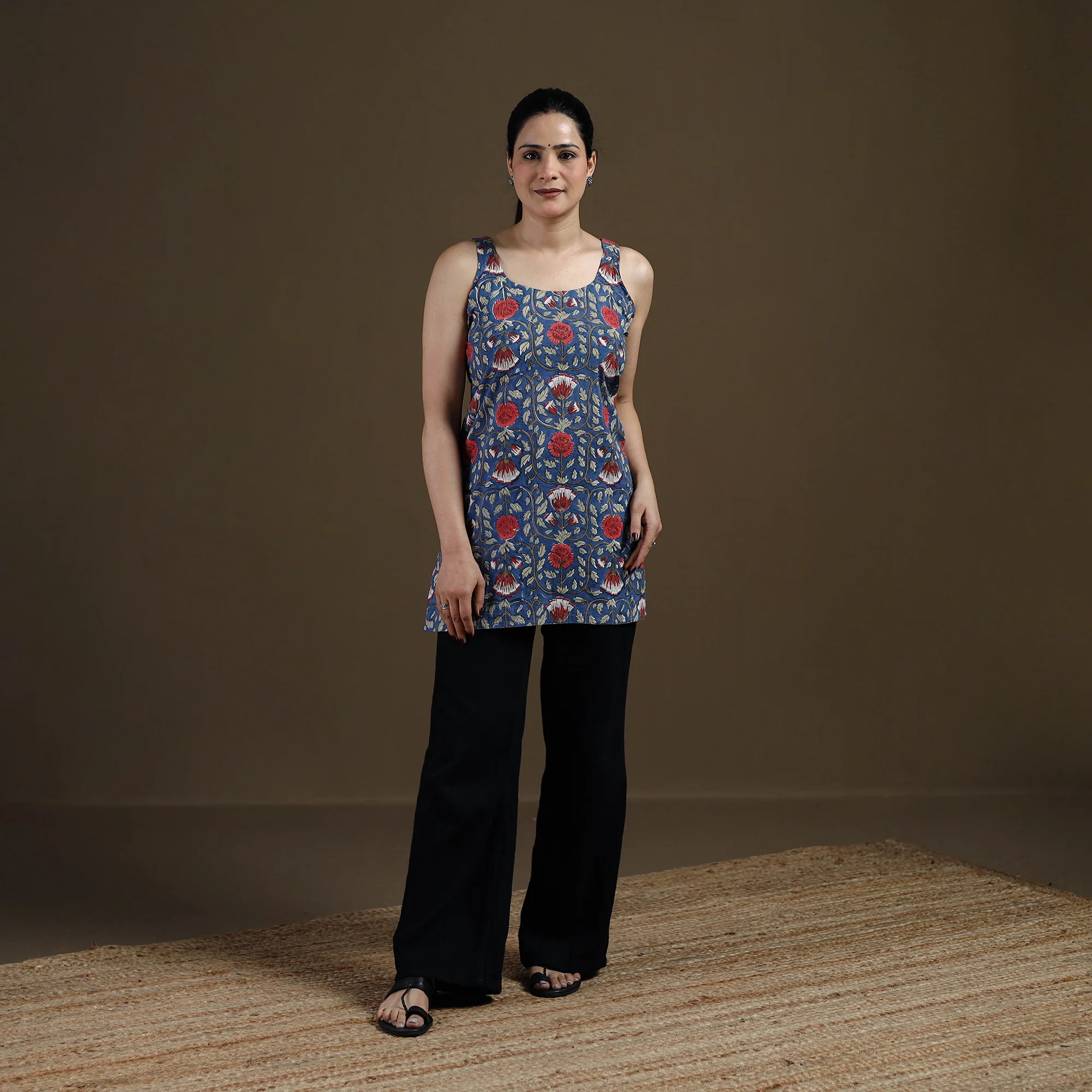 Blue - Sanganeri Hand Block Print Cotton Short Kurta for women 18