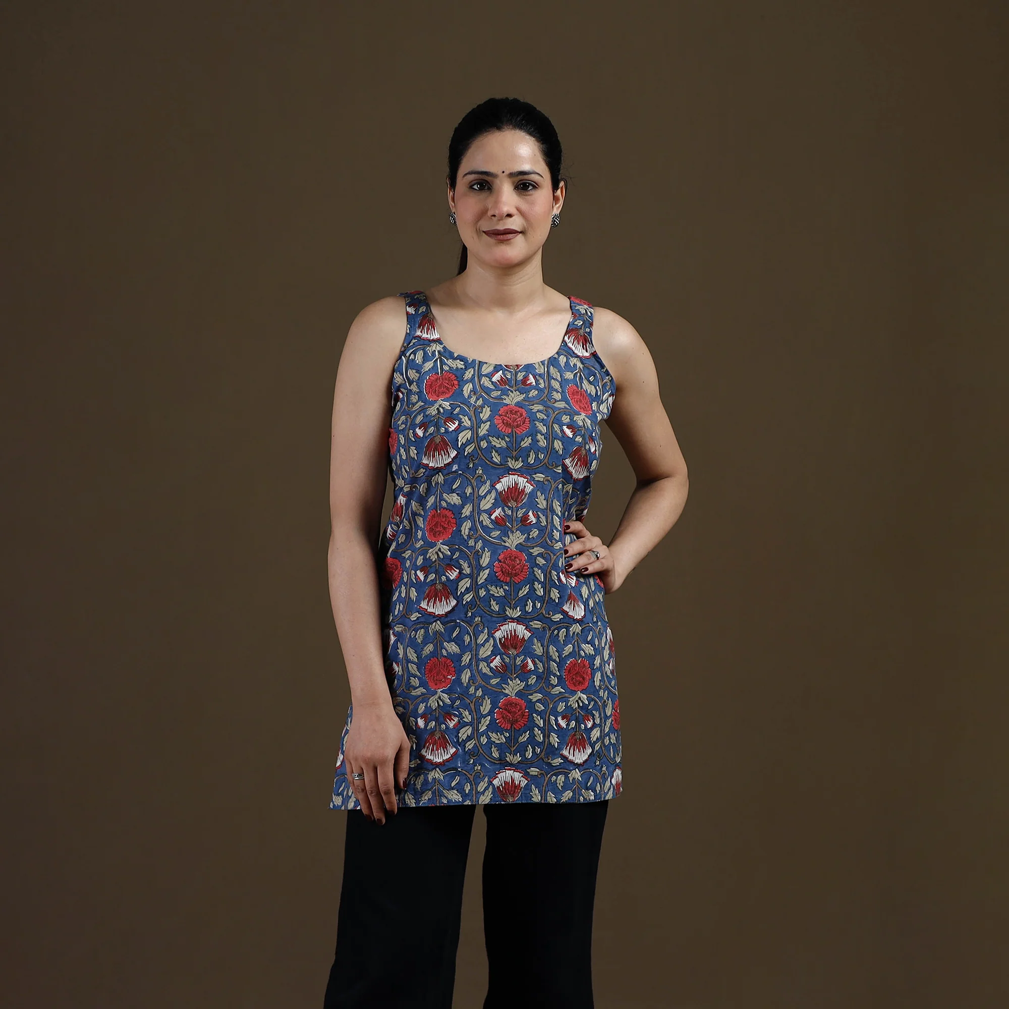 Blue - Sanganeri Hand Block Print Cotton Short Kurta for women 18 - Image 2
