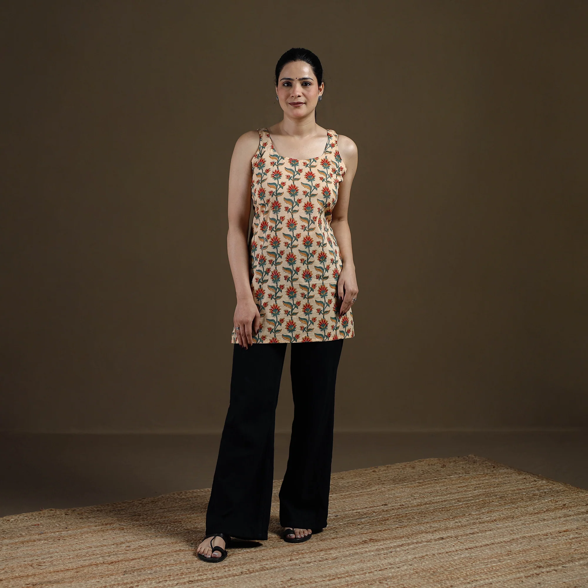Beige - Sanganeri Hand Block Print Cotton Short Kurta for women 19