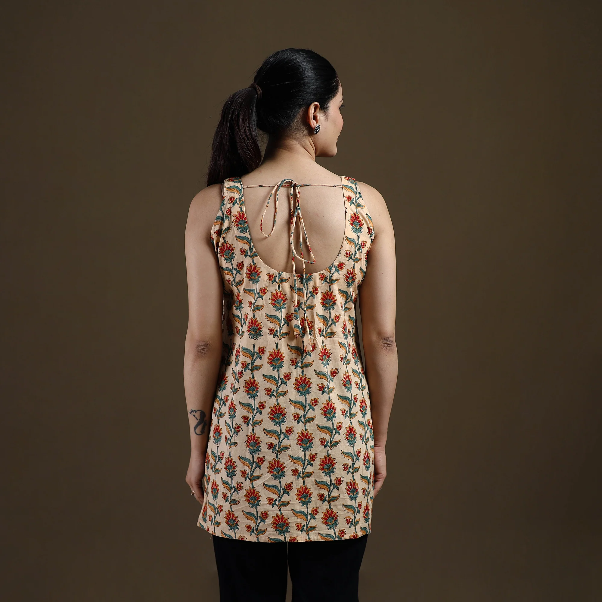 Beige - Sanganeri Hand Block Print Cotton Short Kurta for women 19 - Image 5