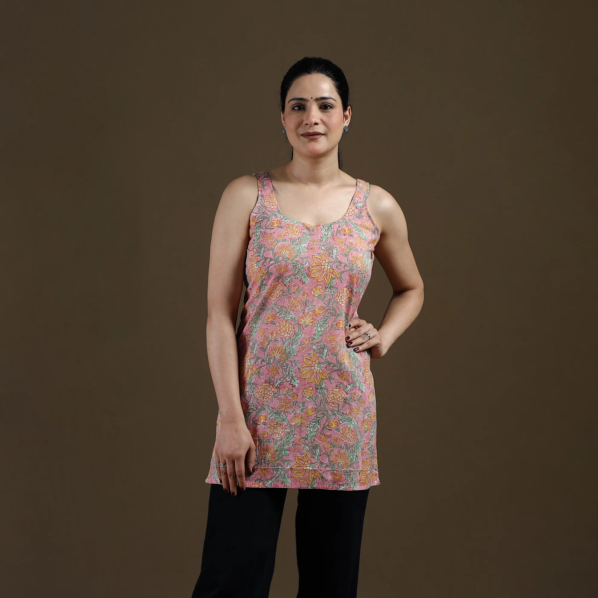 Pink - Sanganeri Hand Block Print Cotton Short Kurta for women 20 - Image 2