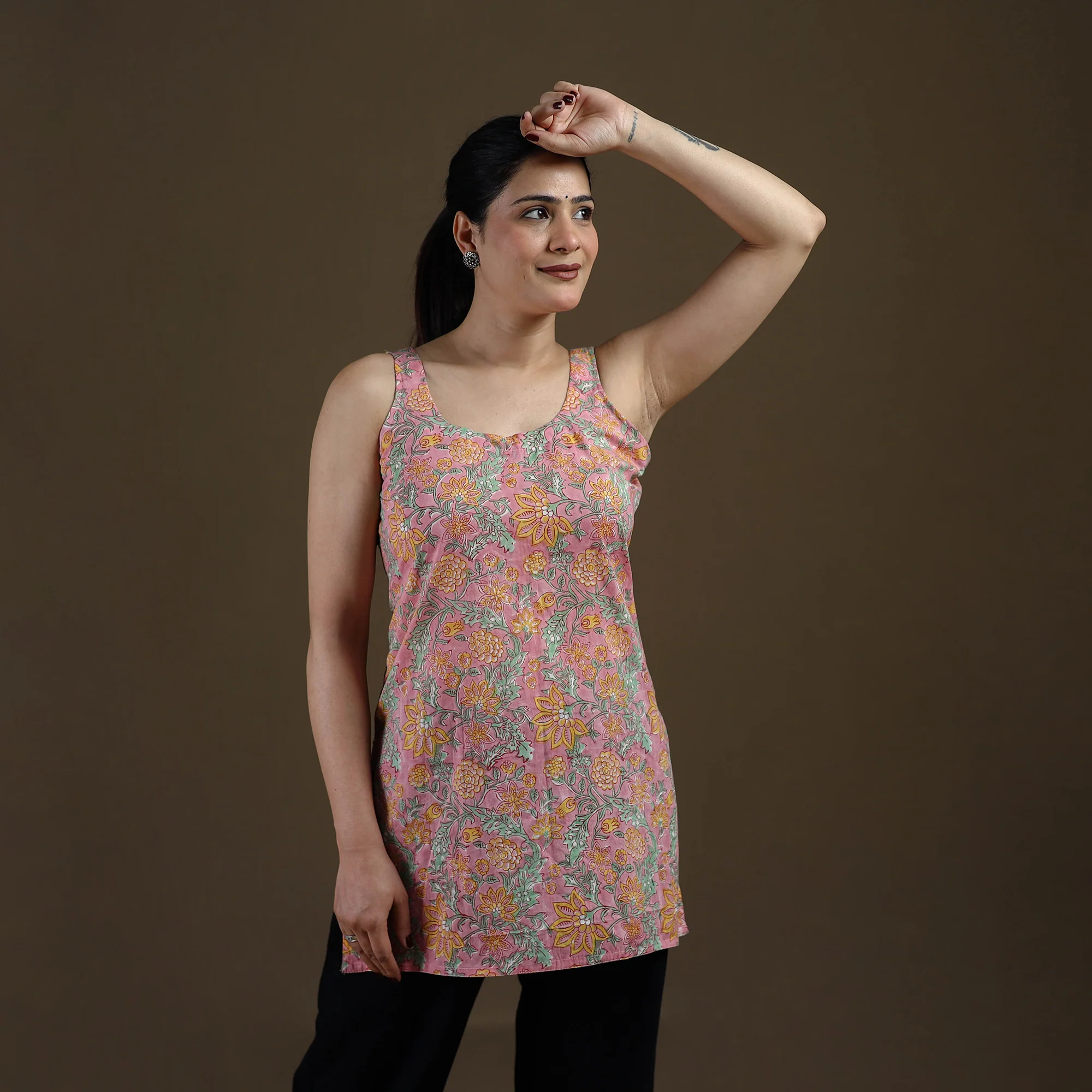 Pink - Sanganeri Hand Block Print Cotton Short Kurta for women 20 - Image 3
