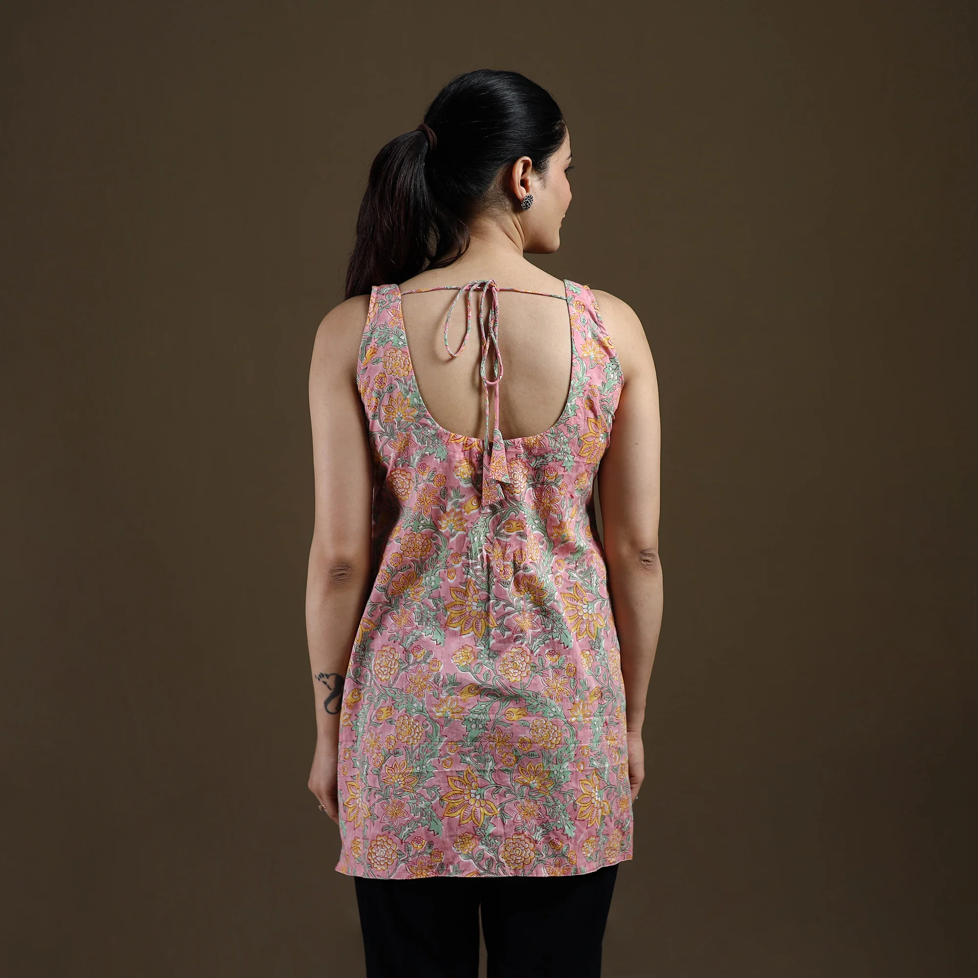 Pink - Sanganeri Hand Block Print Cotton Short Kurta for women 20 - Image 5