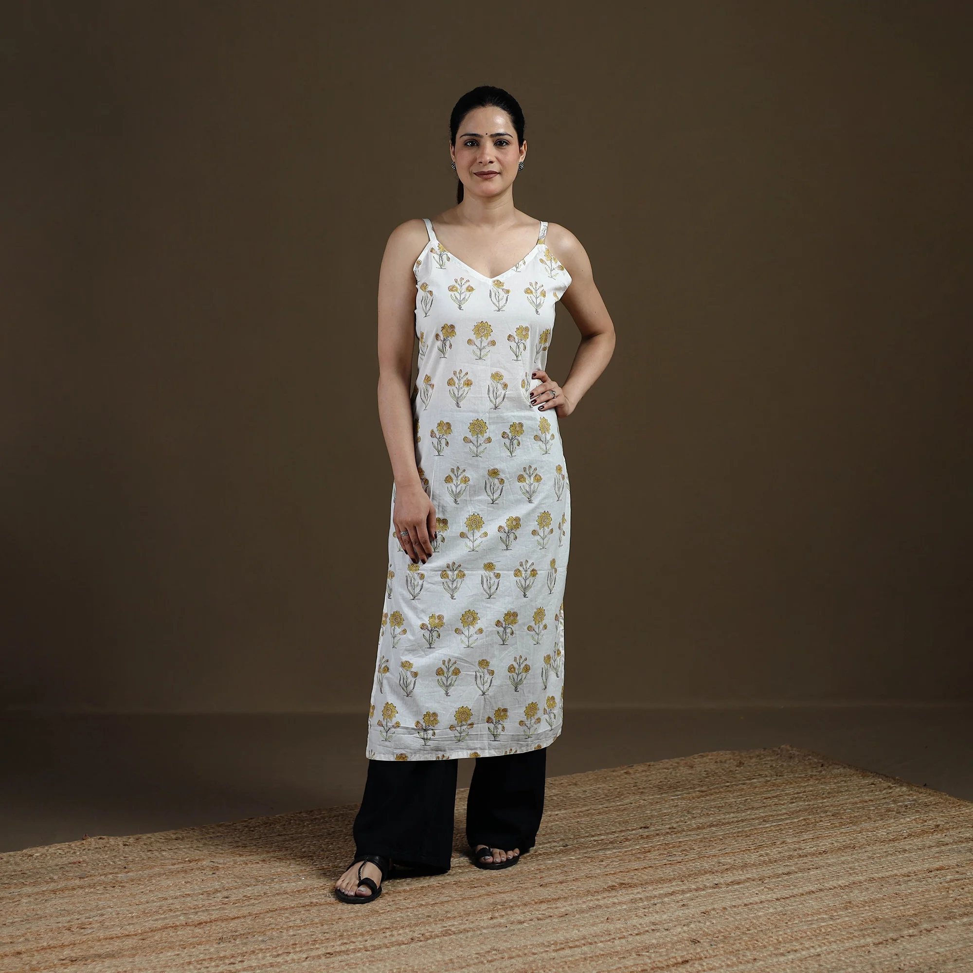 White - Sanganeri Hand Block Print Cotton Straight Kurta for women 21 - Image 2