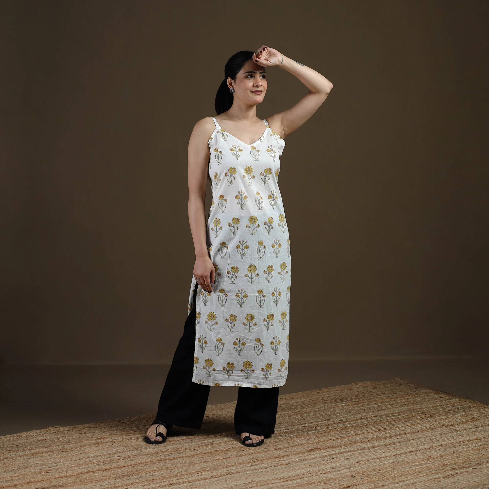 White - Sanganeri Hand Block Print Cotton Straight Kurta for women 21 - Image 3