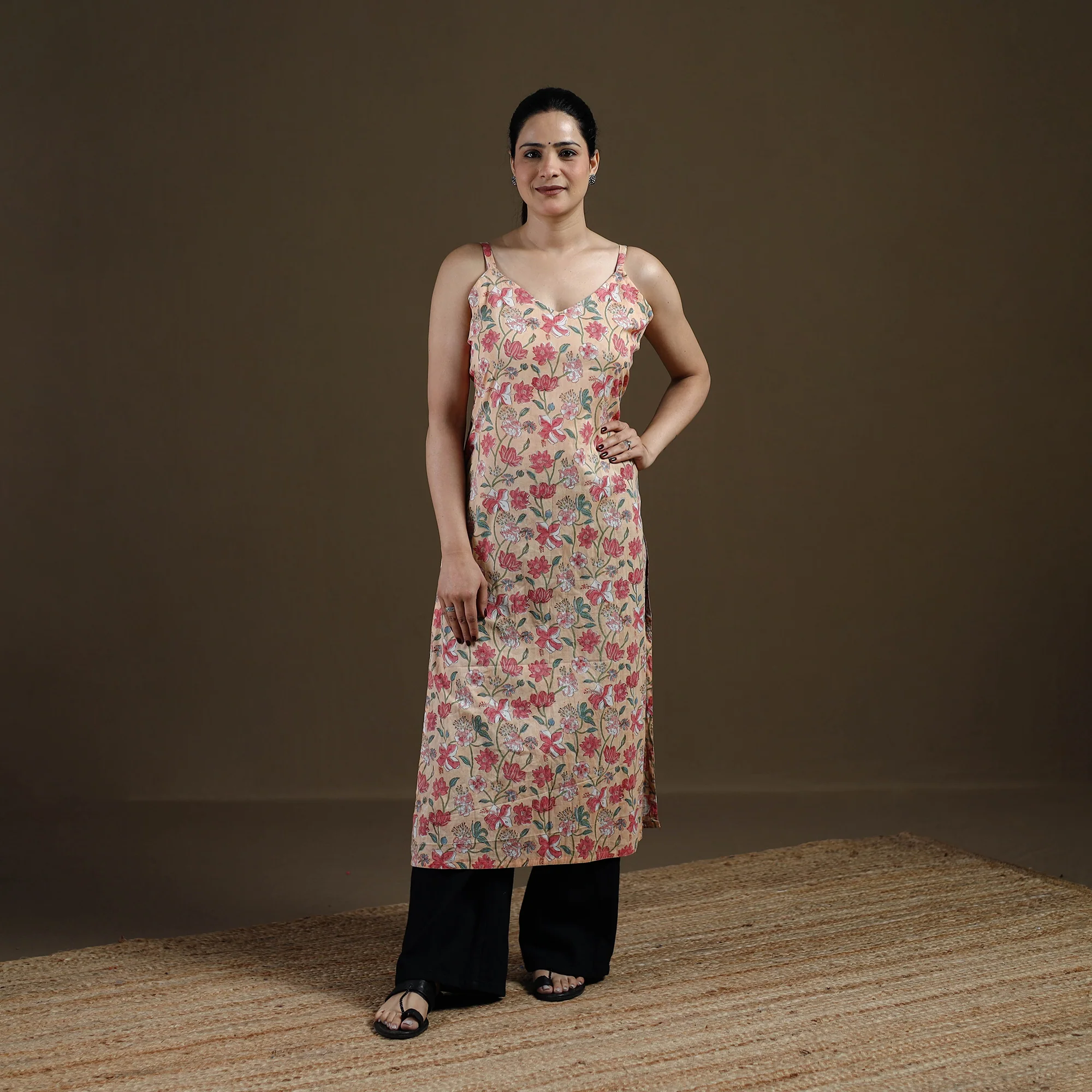Beige - Sanganeri Hand Block Print Cotton Straight Kurta for women 22 - Image 2