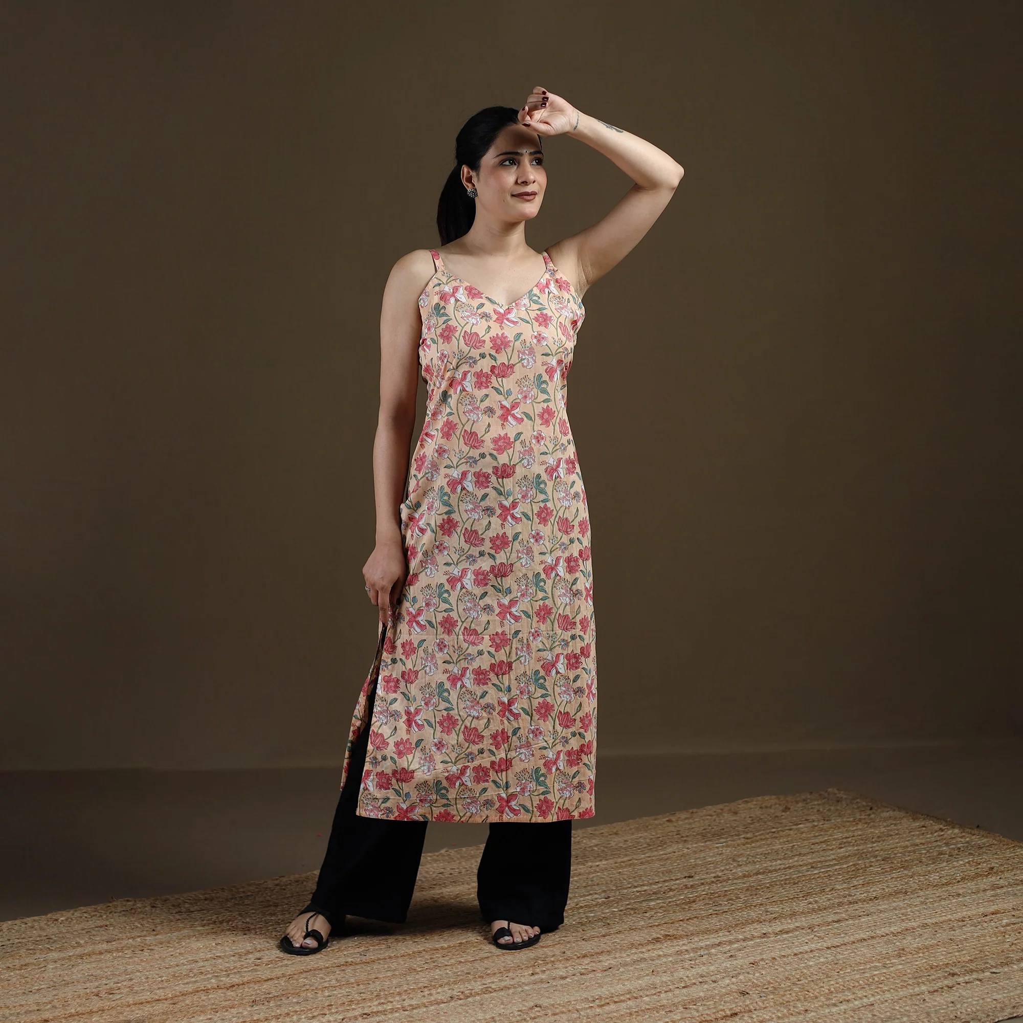 Beige - Sanganeri Hand Block Print Cotton Straight Kurta for women 22 - Image 3