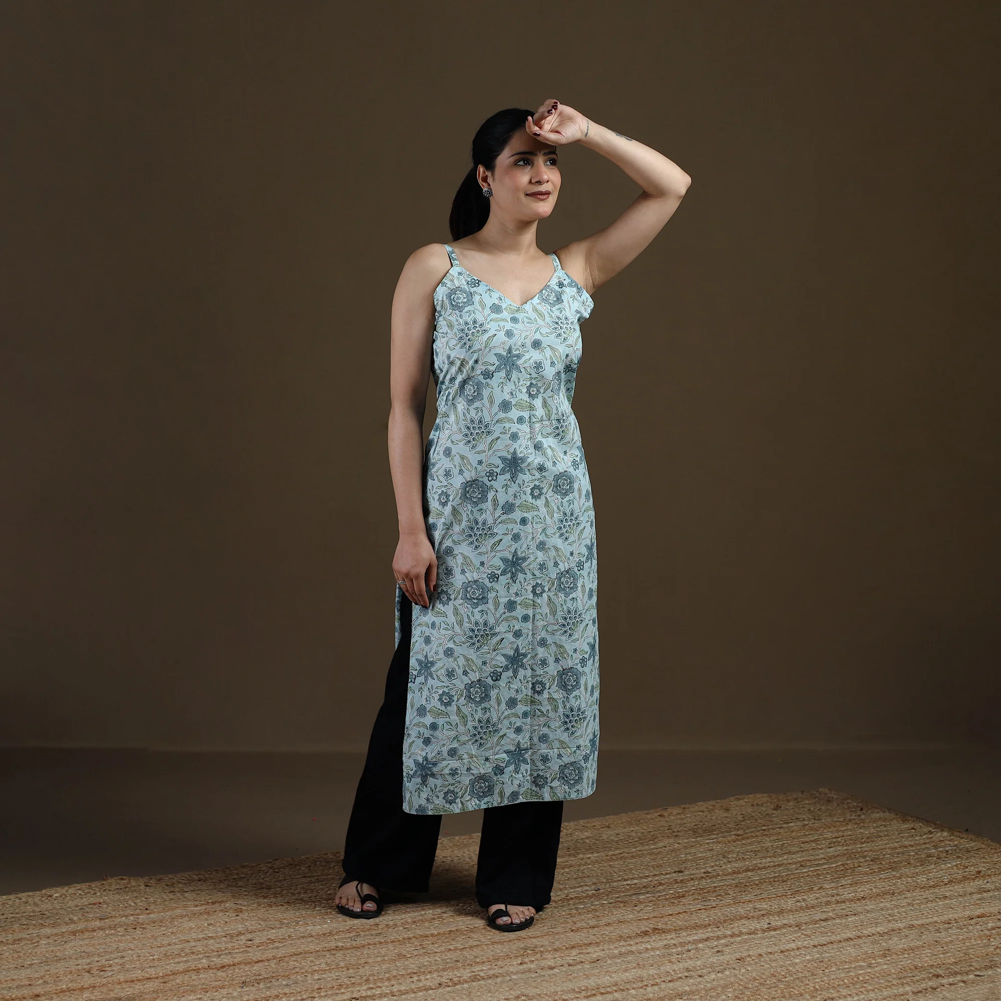 Blue - Sanganeri Hand Block Print Cotton Straight Kurta for women 23 - Image 3