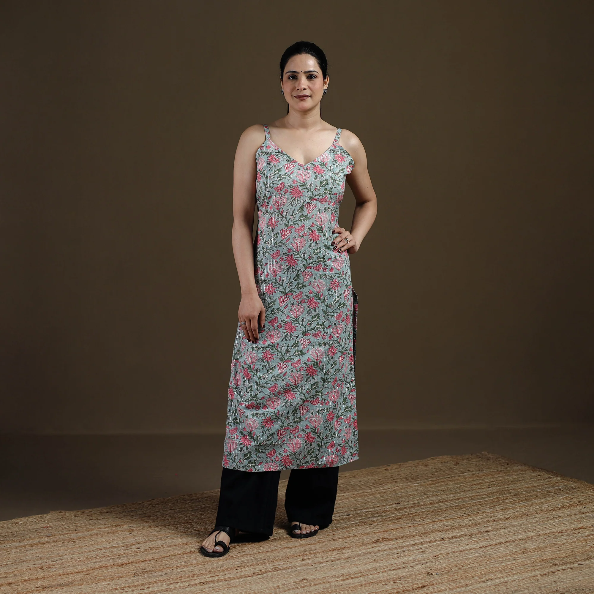 Green - Sanganeri Hand Block Print Cotton Straight Kurta for women 25 - Image 2