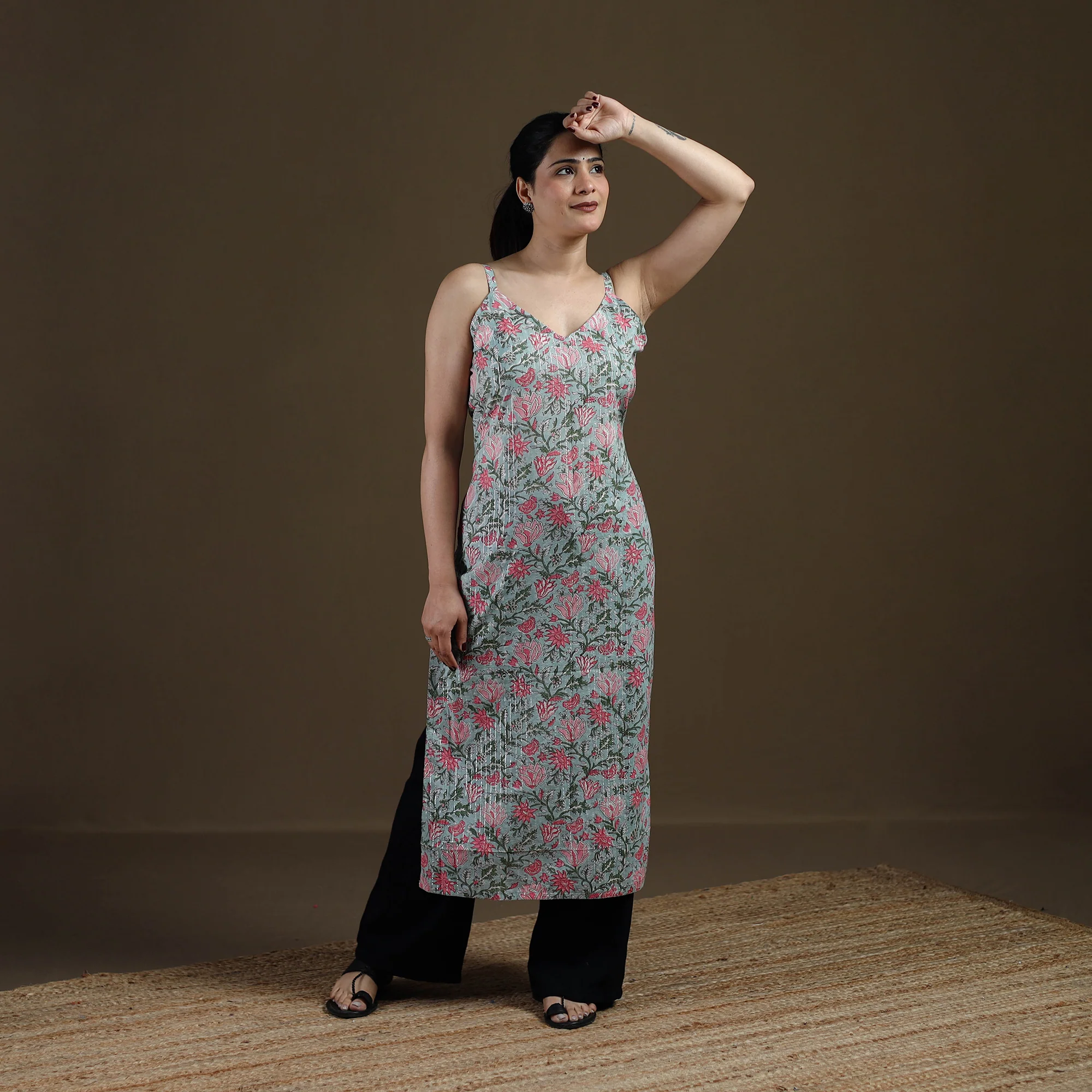 Green - Sanganeri Hand Block Print Cotton Straight Kurta for women 25 - Image 3
