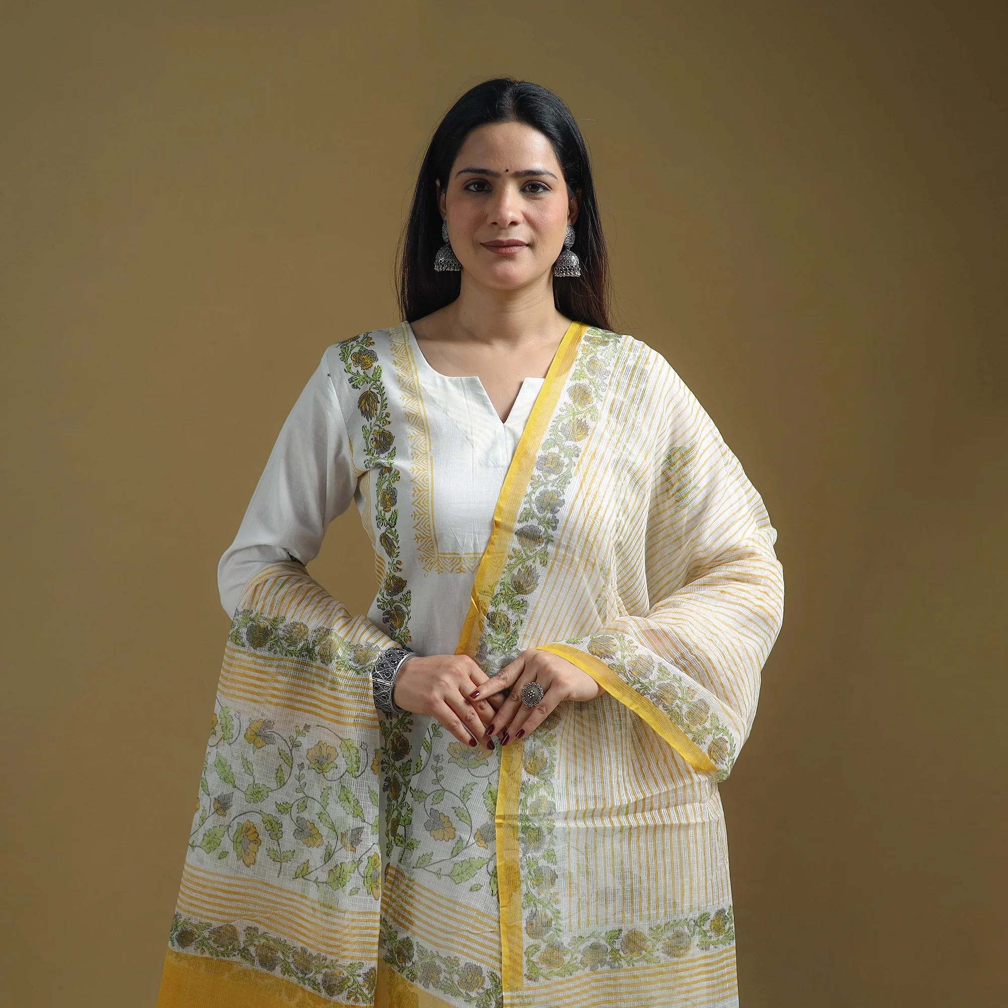 Yellow - Sanganeri Hand Block Print Cotton Suit Set with Dupatta for women 15 - Image 3