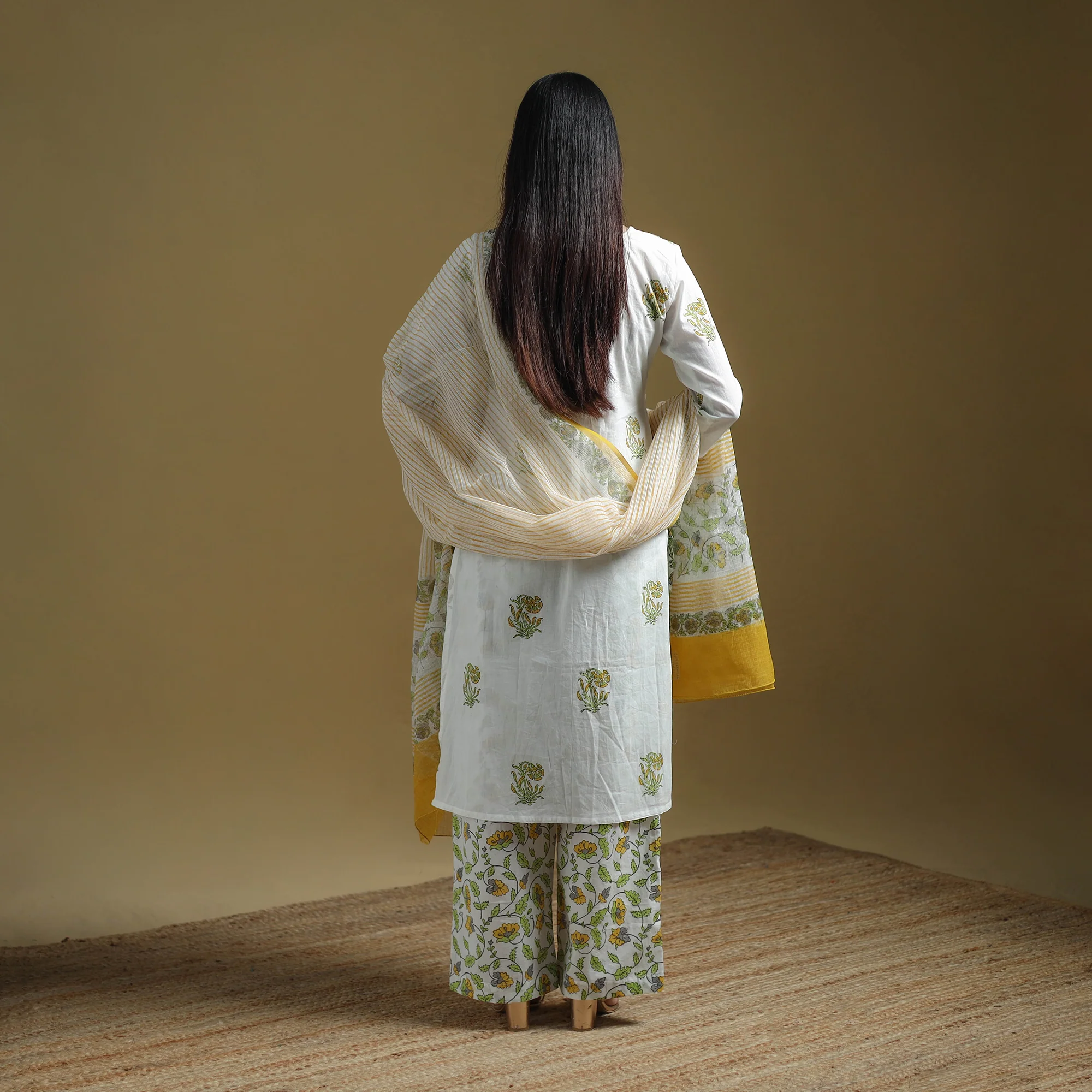 Yellow - Sanganeri Hand Block Print Cotton Suit Set with Dupatta for women 15 - Image 4