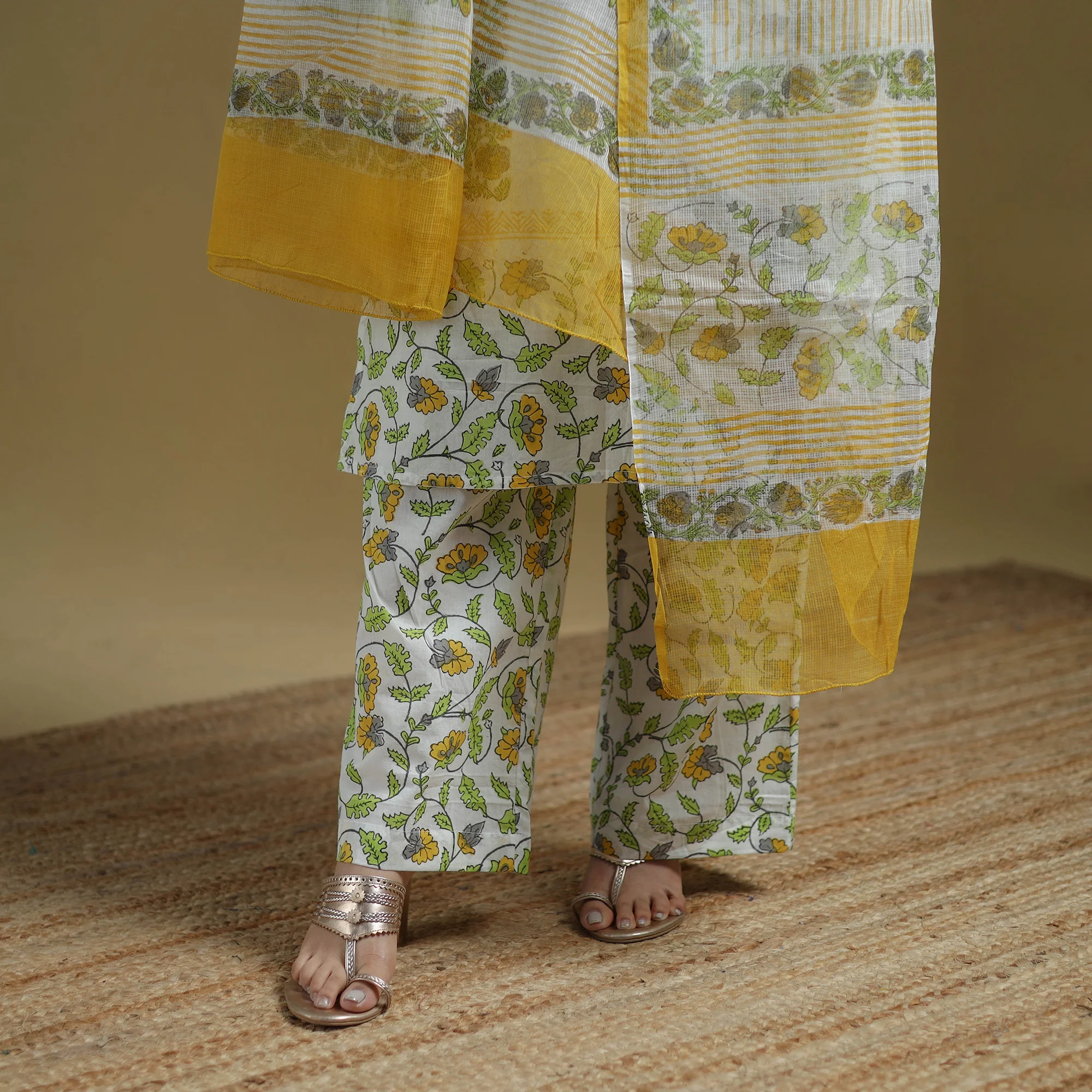 Yellow - Sanganeri Hand Block Print Cotton Suit Set with Dupatta for women 15 - Image 5
