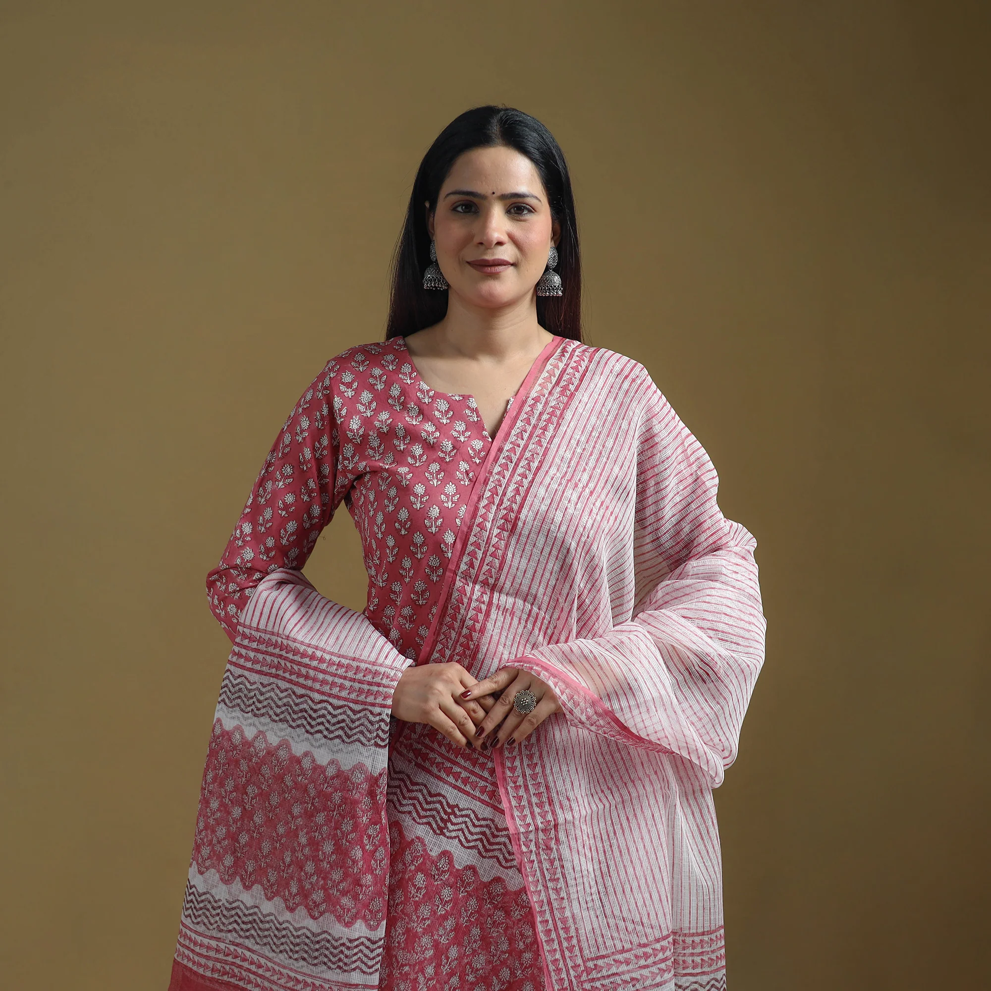 Pink - Sanganeri Hand Block Print Cotton Suit Set with Dupatta for women 16 - Image 3