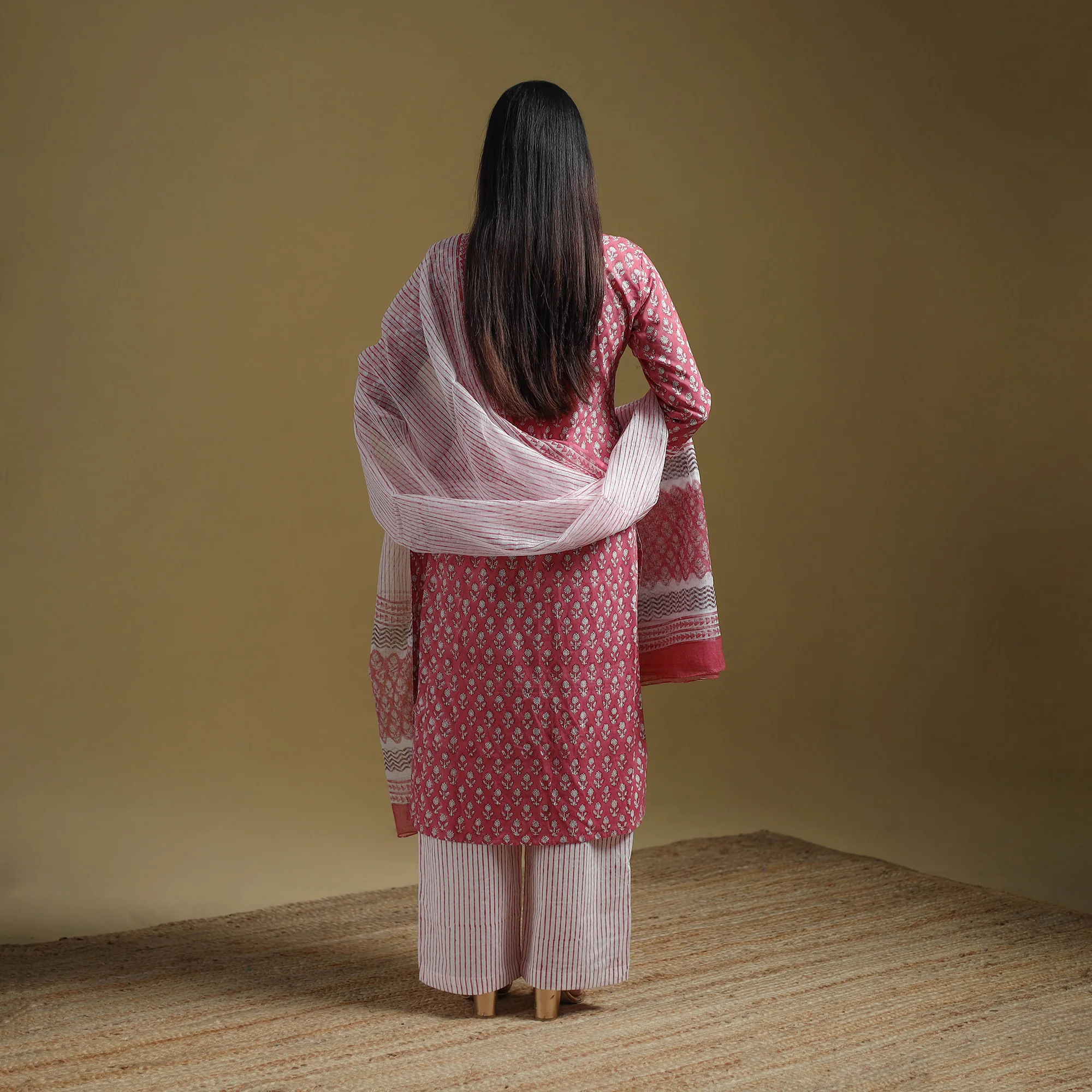 Pink - Sanganeri Hand Block Print Cotton Suit Set with Dupatta for women 16 - Image 4