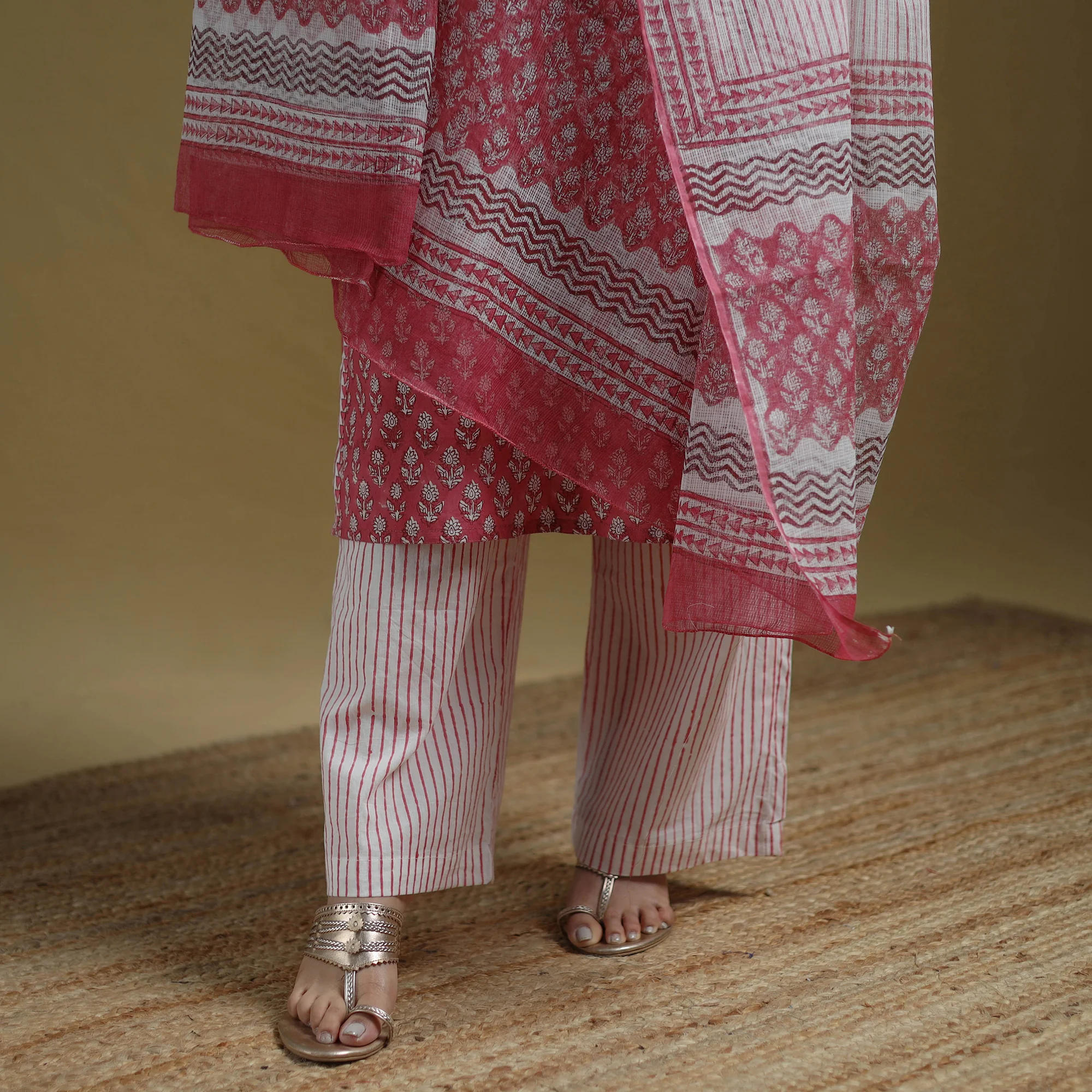 Pink - Sanganeri Hand Block Print Cotton Suit Set with Dupatta for women 16 - Image 5